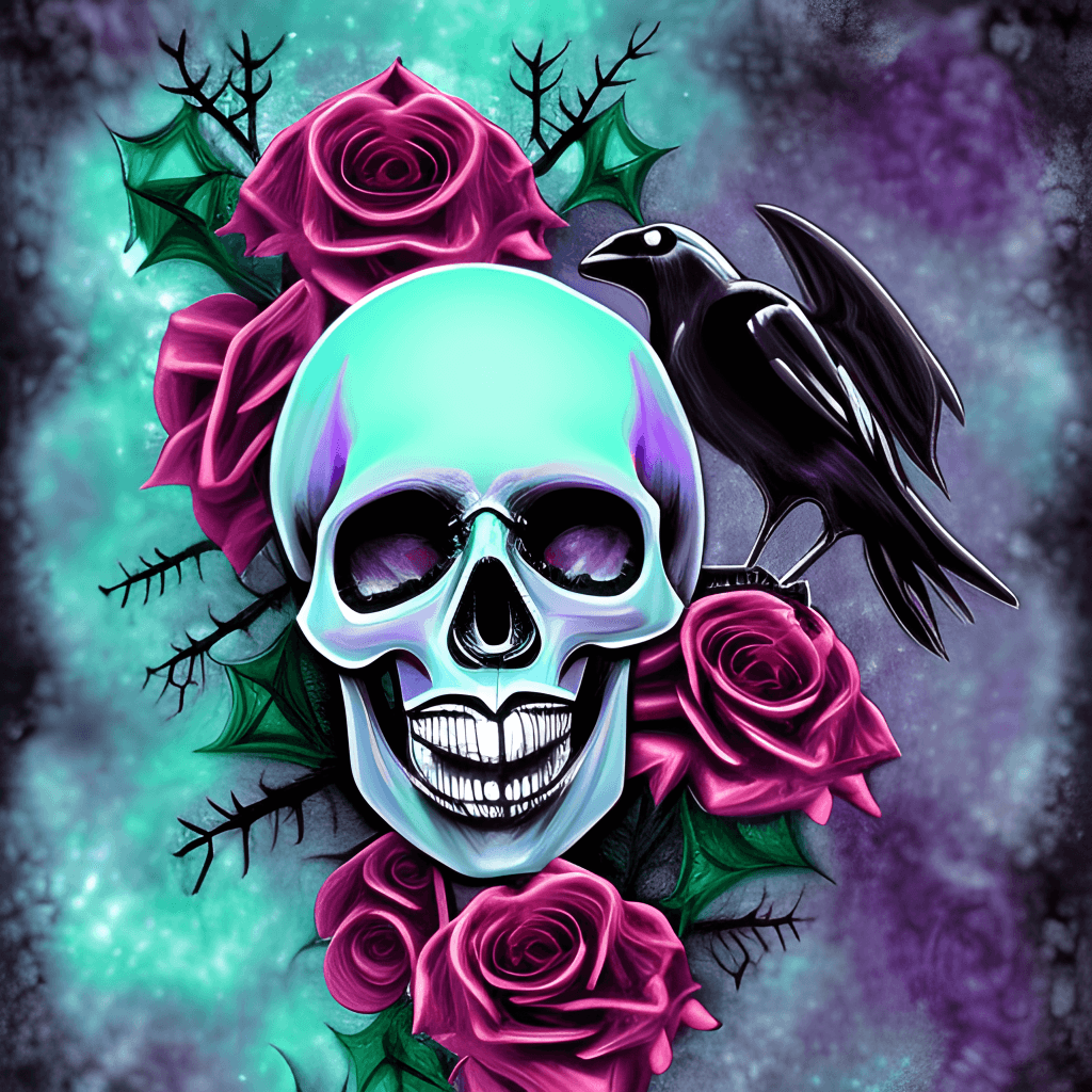 1024x1024 Skull Roses Ravens Floral Elements