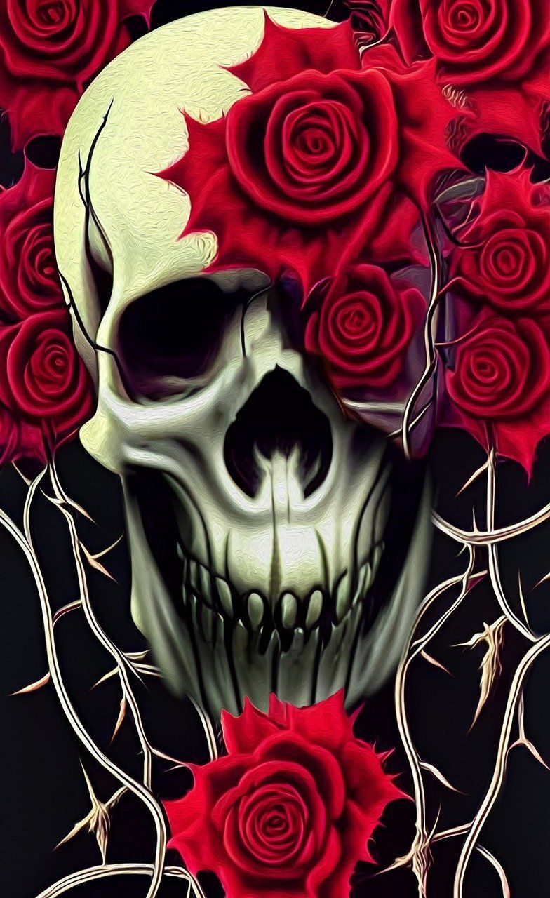 784x1280 Download Skull, Roses, Thorns. Royalty