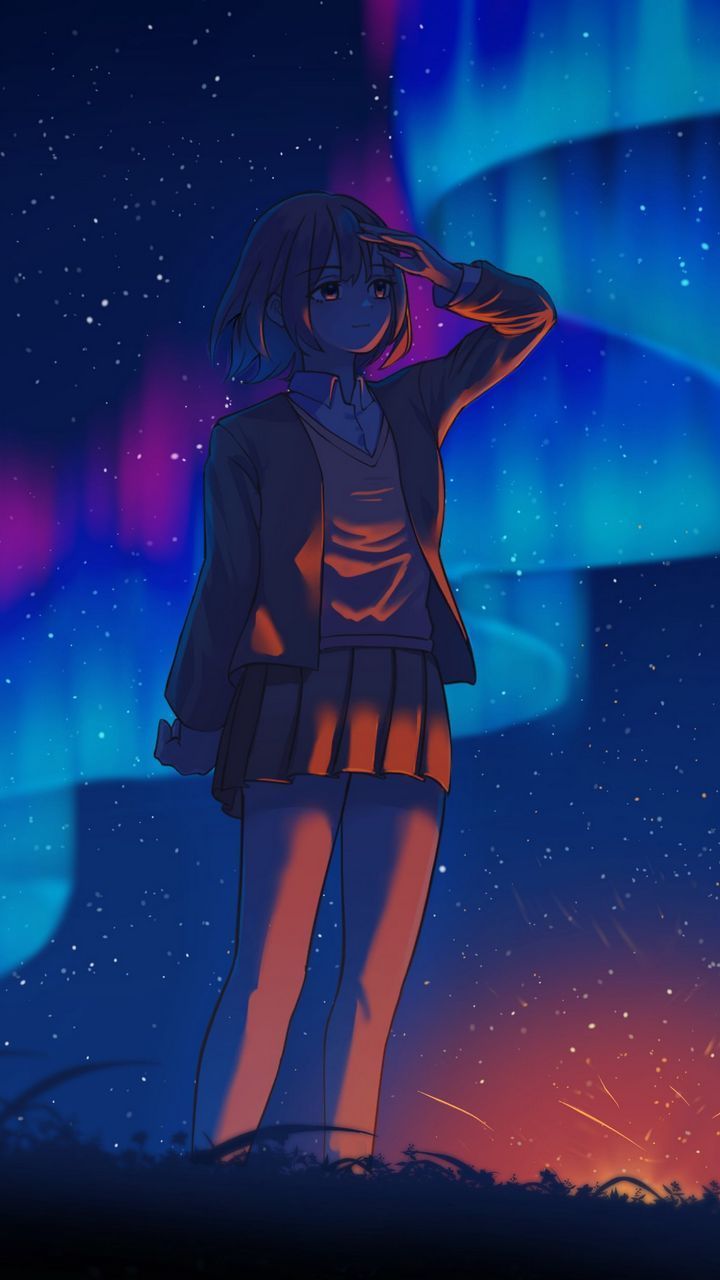 720x1280 night, anime, art, background