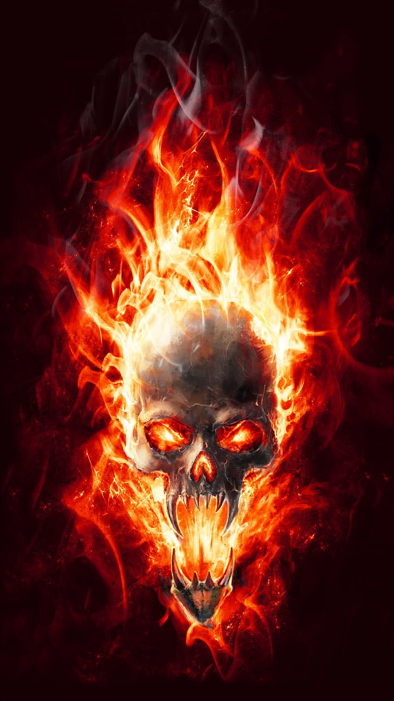 800x1422 HD flaming skull wallpaper