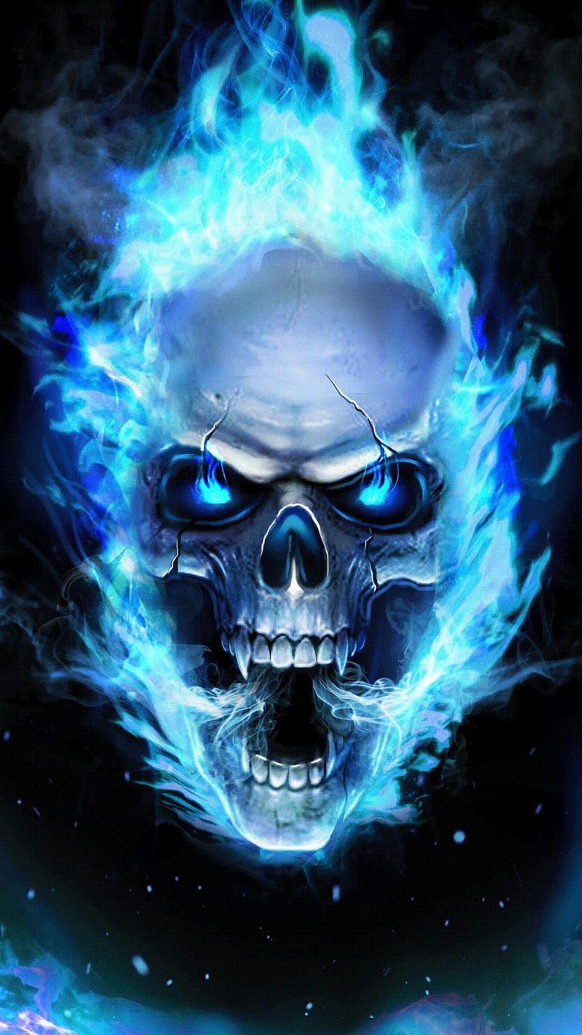 850x1511 Fire skulls live HD wallpaper