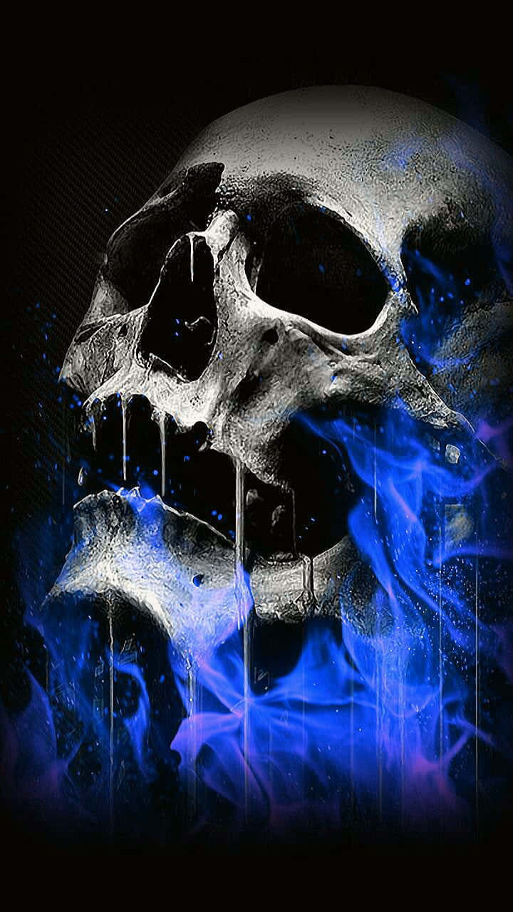 720x1280 Download Blue Fire Skull Wallpaper
