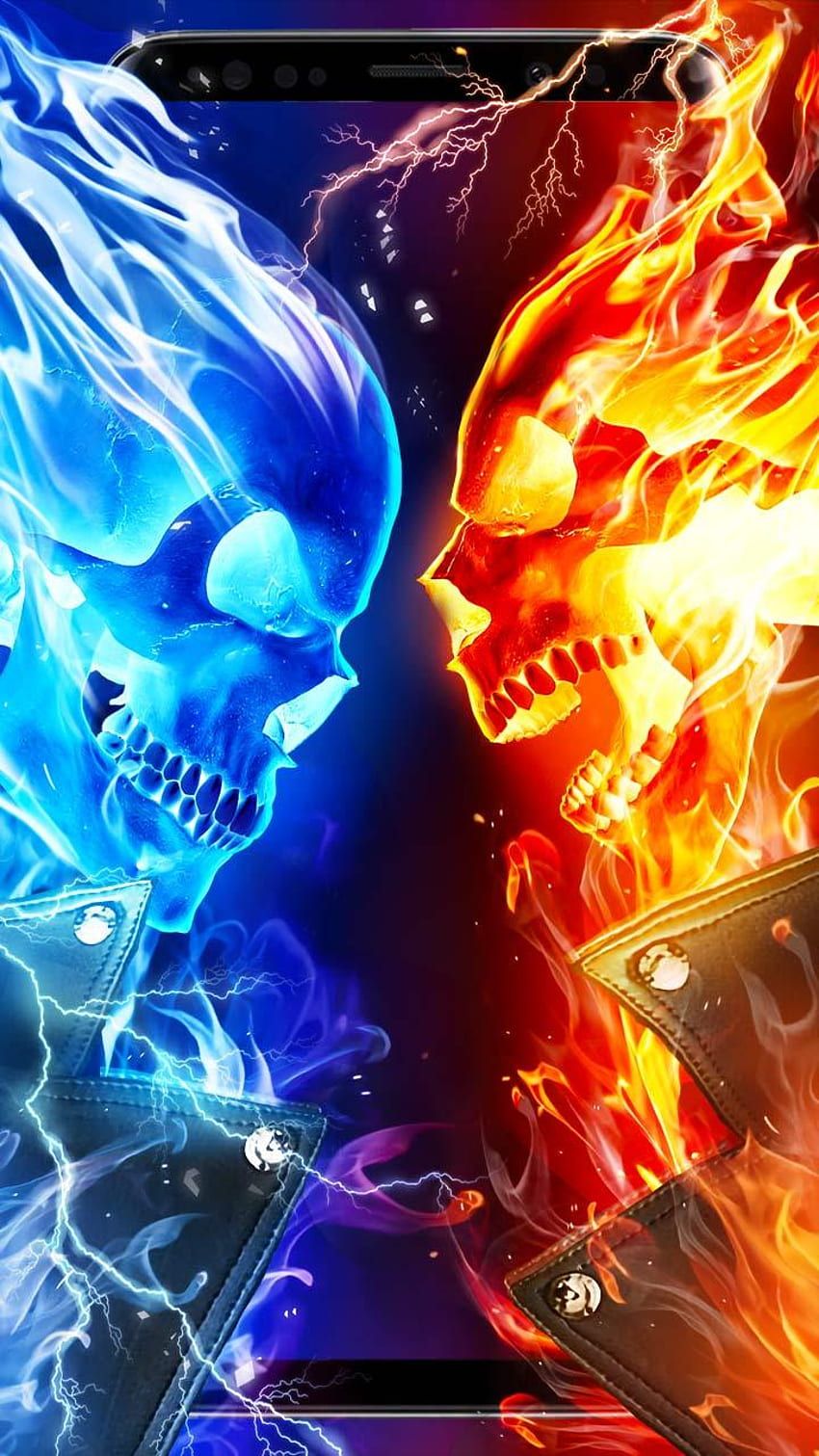 850x1511 Ice Fire Skull Themes for Android, Fire