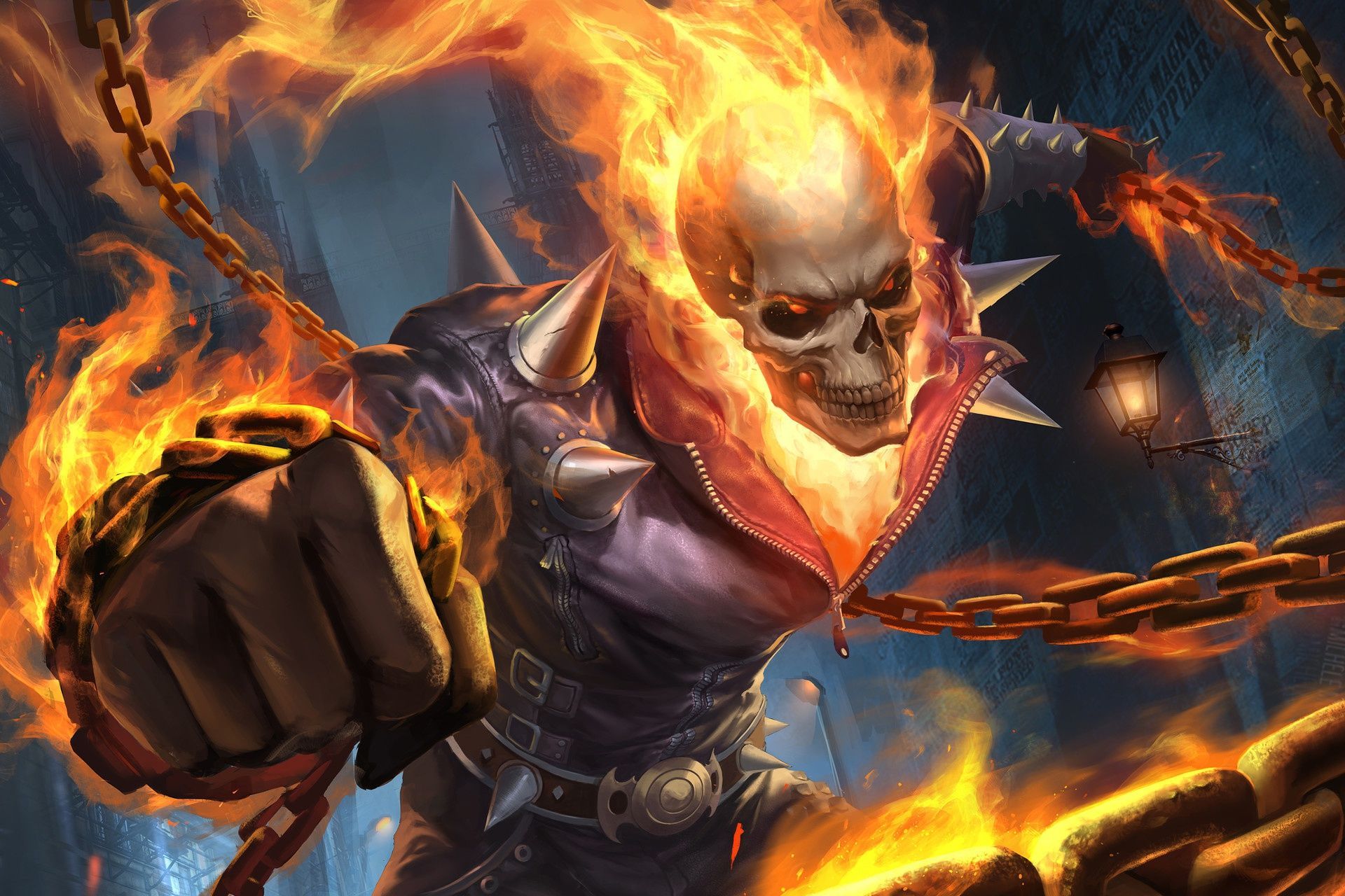 1920x1280 Wallpaper Skull, Fire, Chain