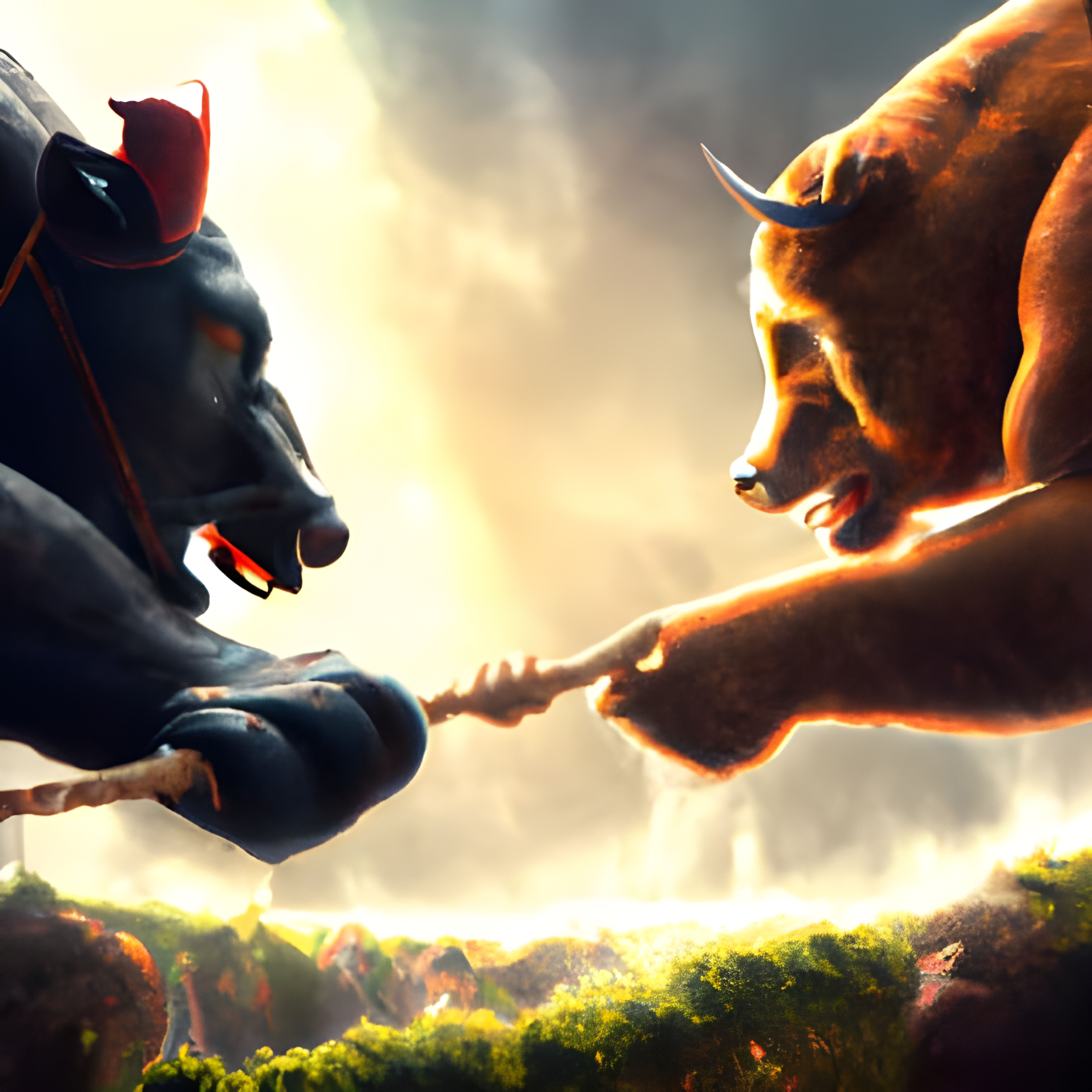 8000x8000 Bull vs a bear playing tug a war with a