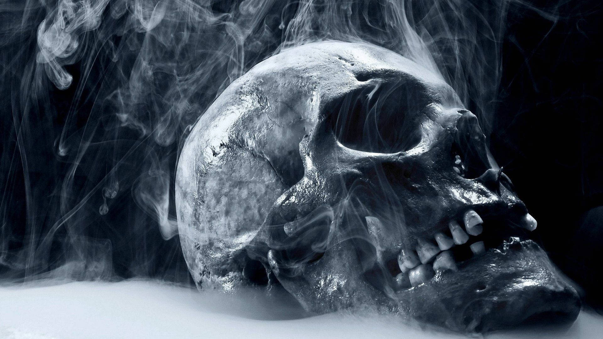 1920x1080 Awesome Smoking Necro Skull Wallpaper