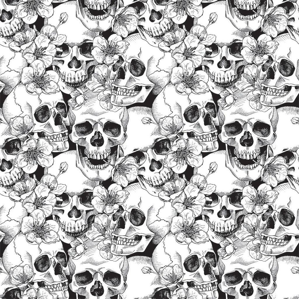 1024x1024 Floral Skulls Wallpaper in Monochrome