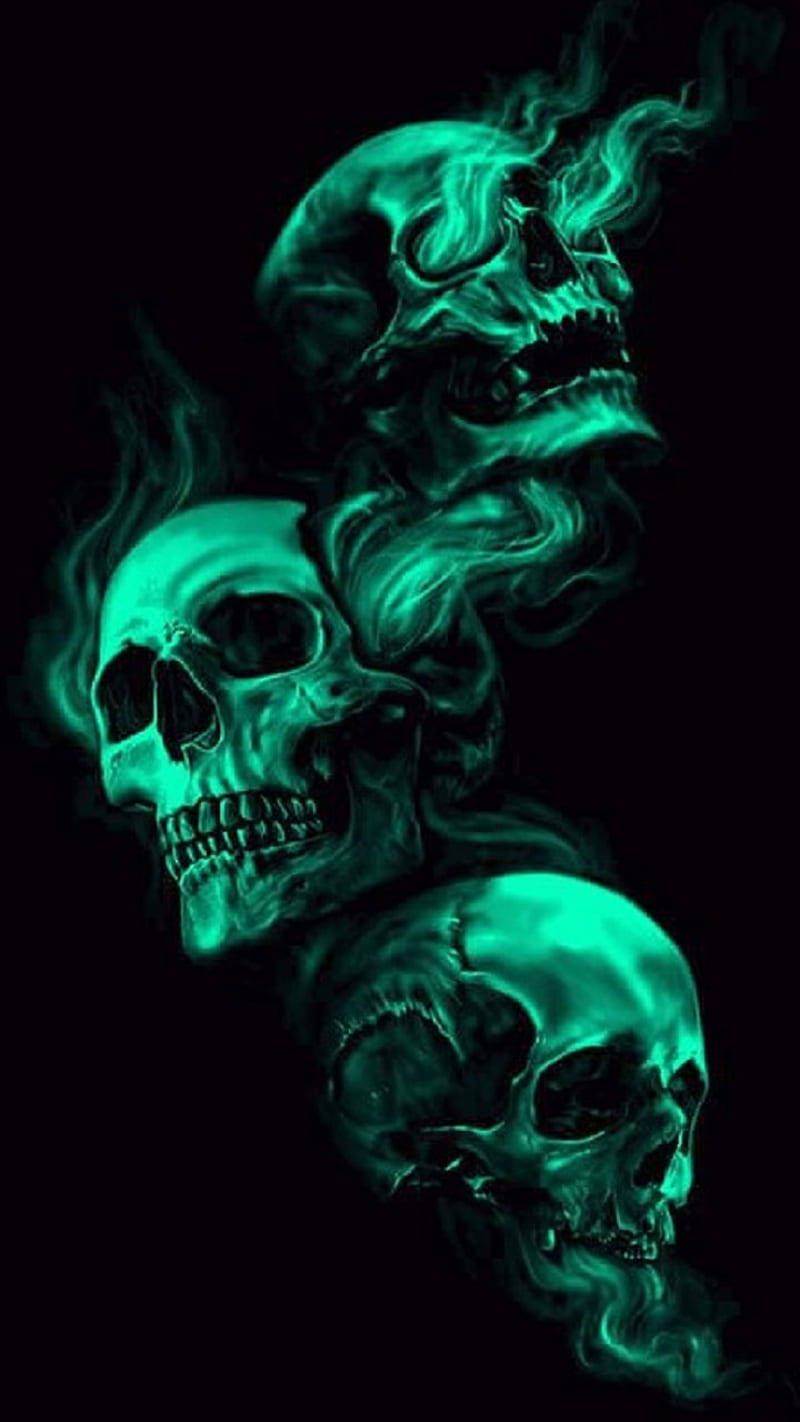 800x1422 Download Green Fire Skull Wallpaper