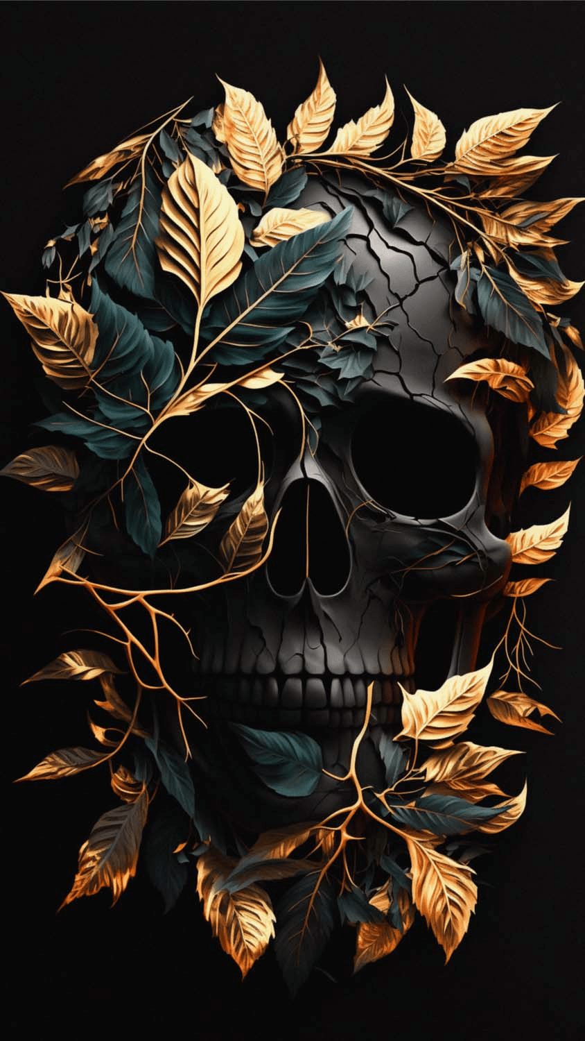 844x1500 Golden Leaf Skull iPhone Wallpaper HD