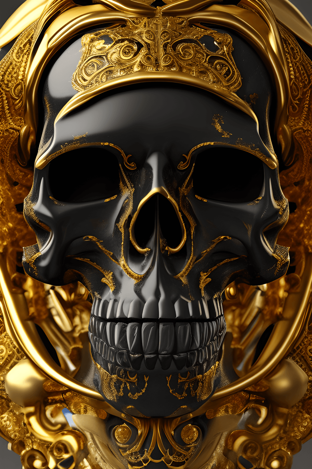 1024x1536 Obsidian Skull Gilded in Gold 4K