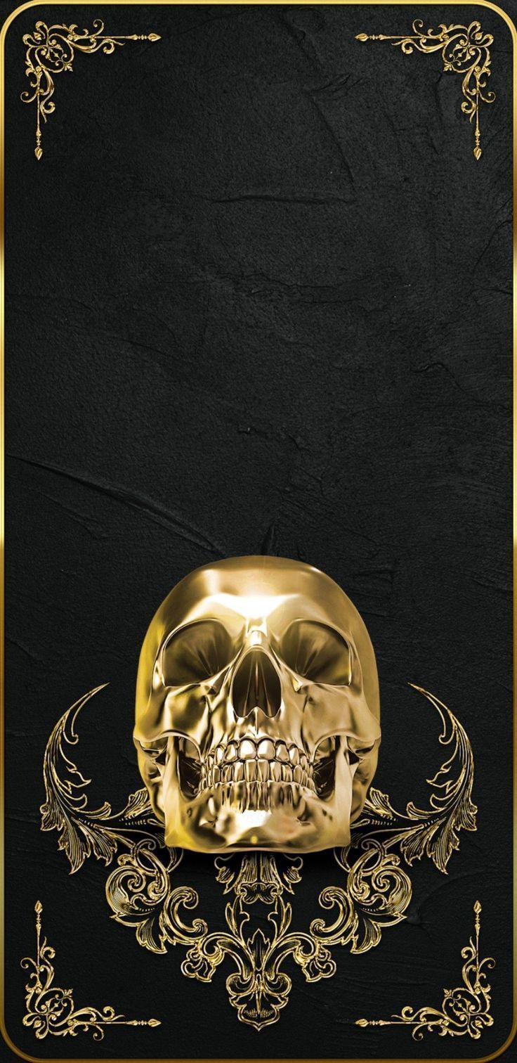 736x1512 Black And Gold Skull Wallpaper 9E9