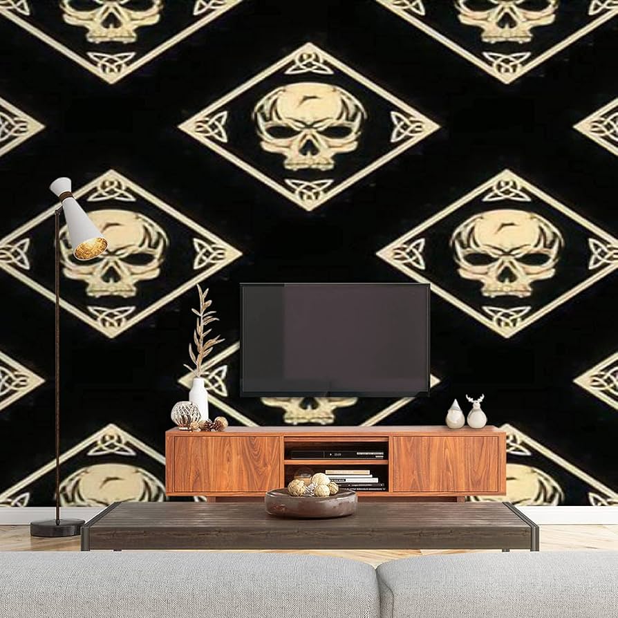 894x894 repeating pattern of gold skulls