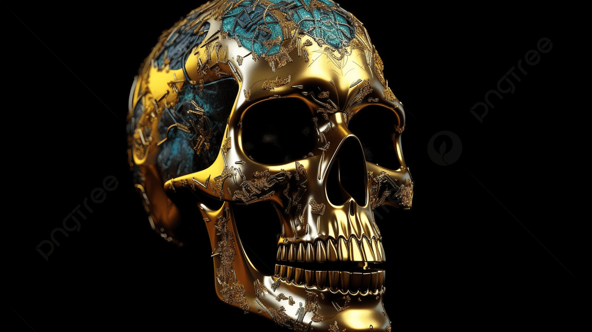 1200x673 Golden Skull A Mystical 3D Render On A