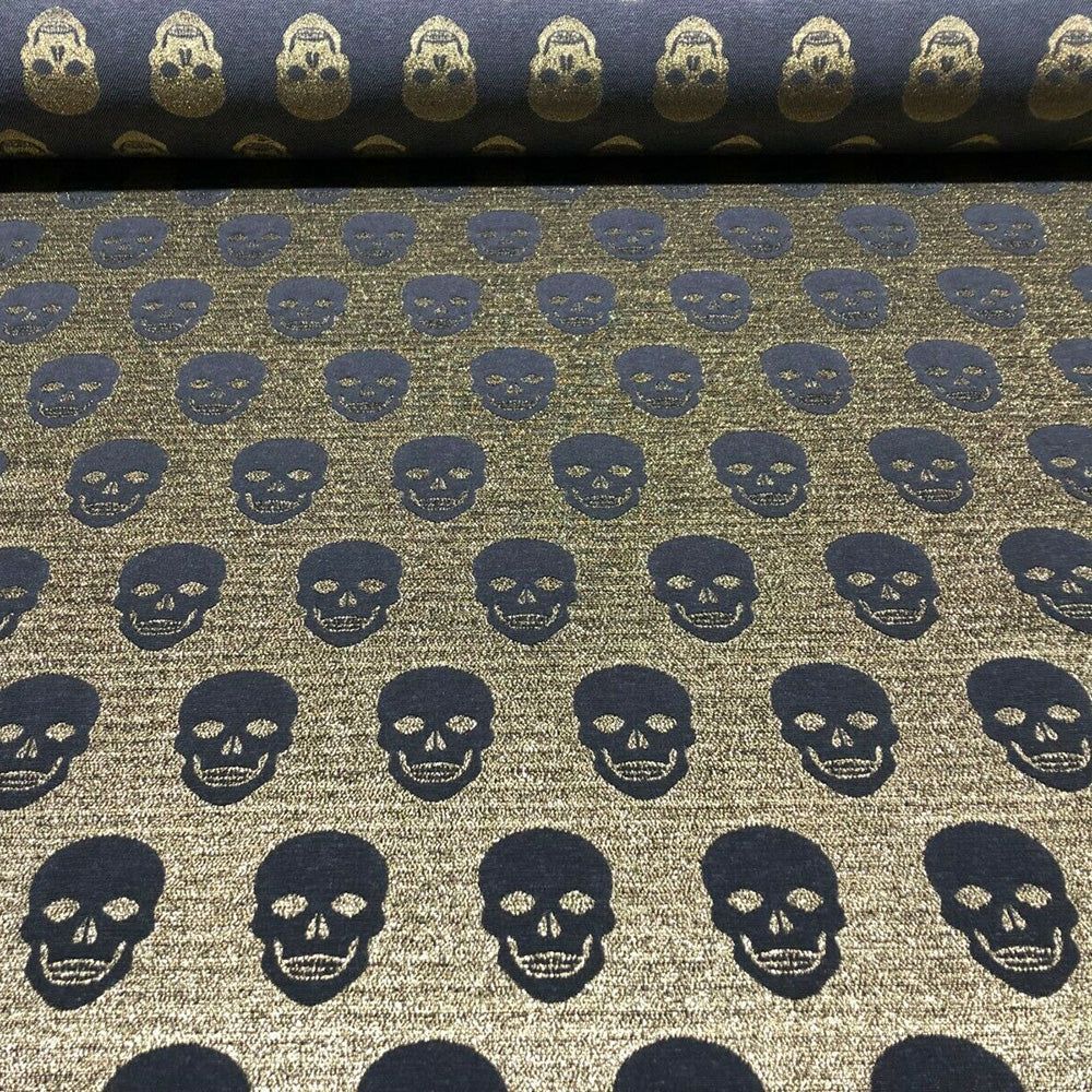 1000x1000 Glitter Skull Gold Fabric