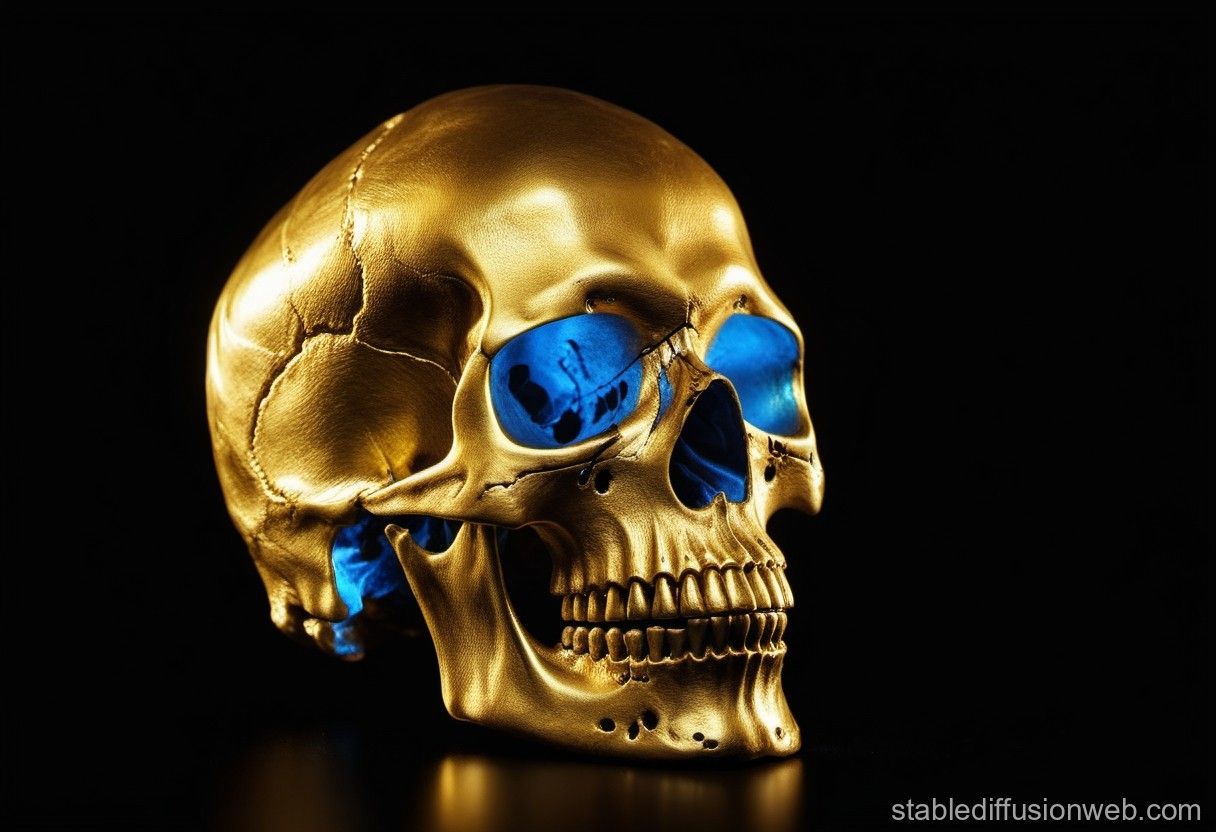 1216x832 Blue Light on Golden Skull. Stable