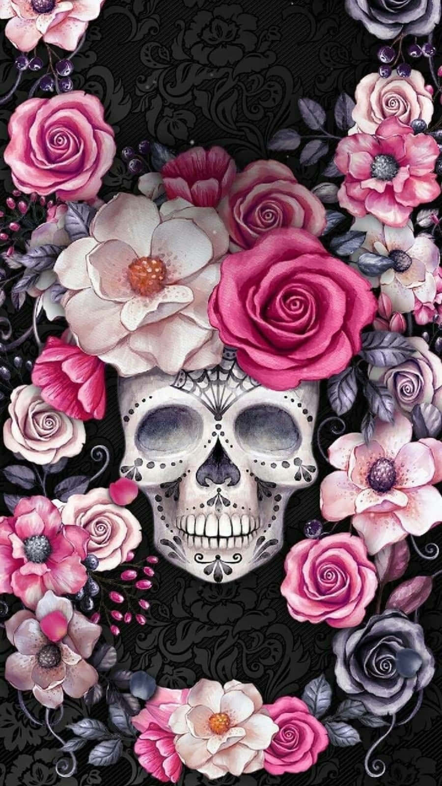 900x1600 Love Skulls And Roses Wallpaper