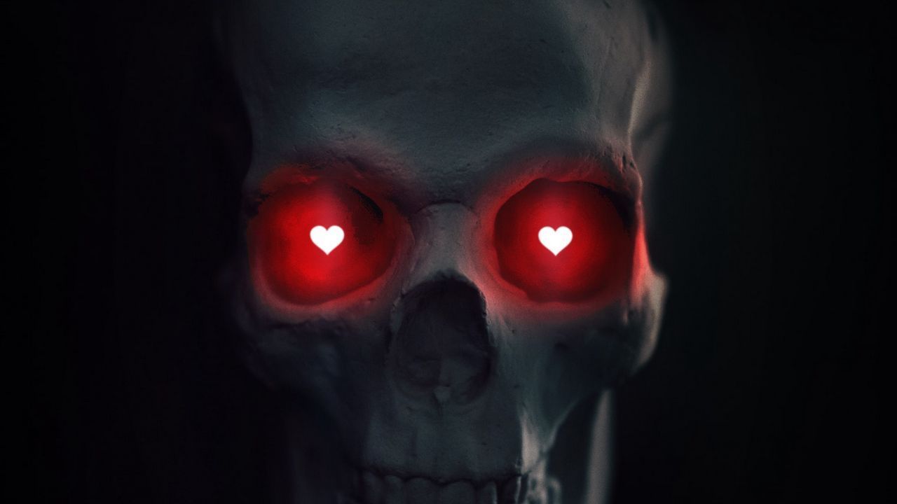 1280x720 Wallpaper skull, heart, love, dark HD