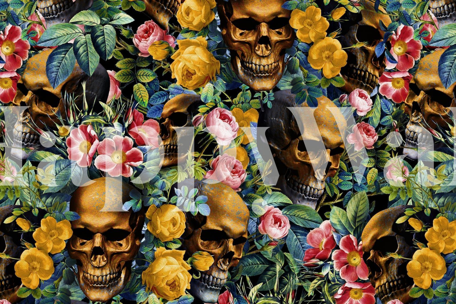 1600x1067 Skull and Flowers Pattern Wallpaper