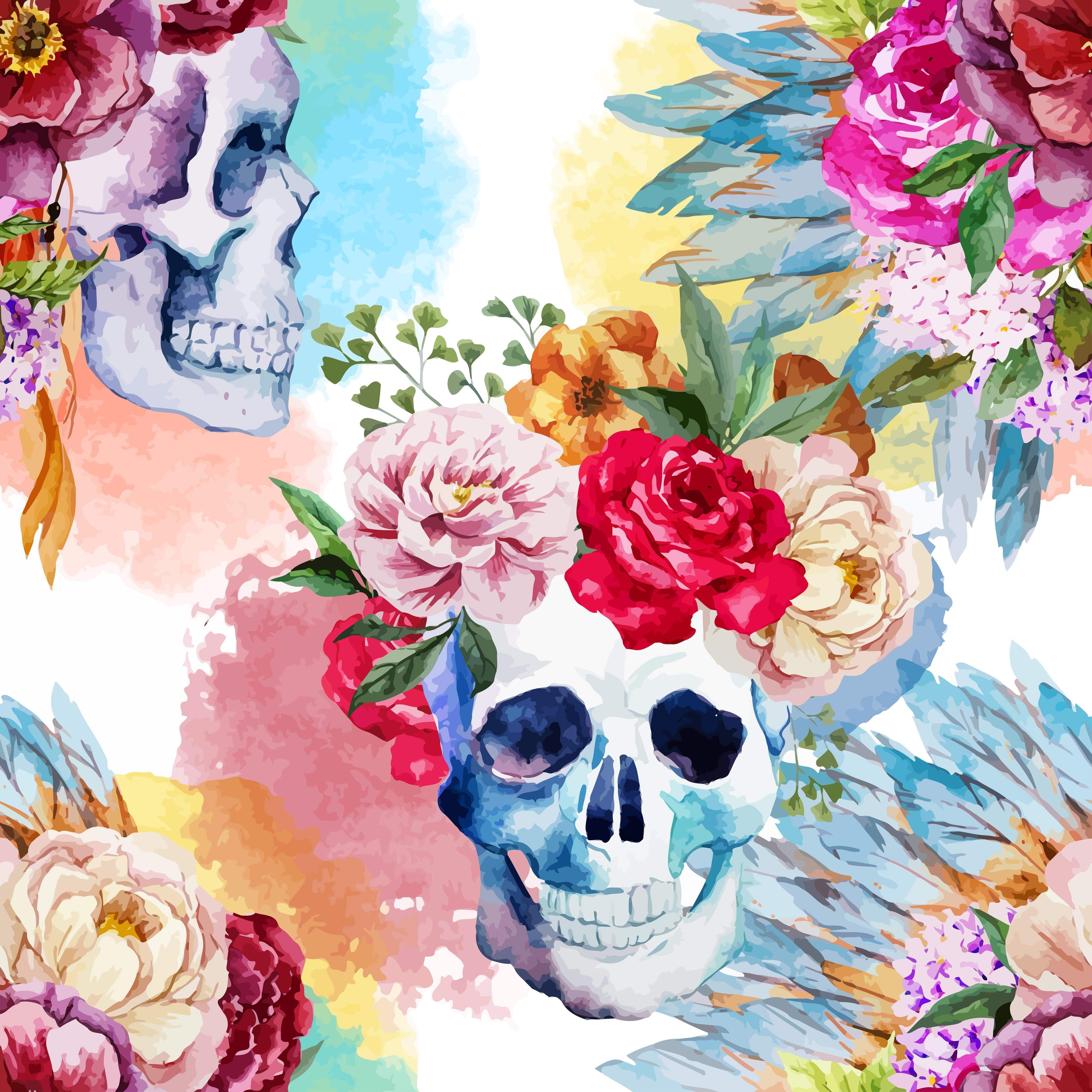 4472x4472 Skulls and Flowers Wallpaper