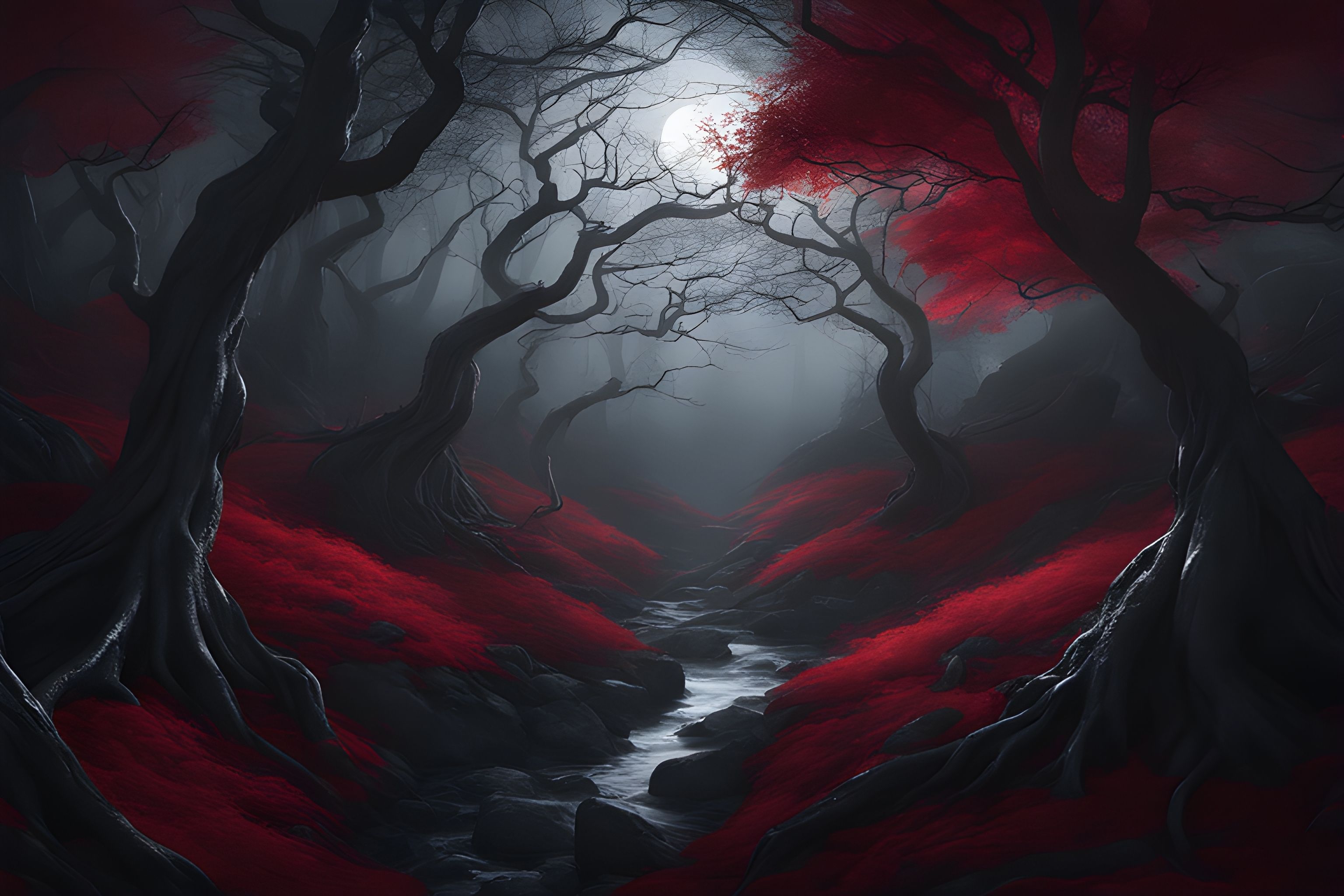 3072x2048 Dark Forest Night 4K Full Moon