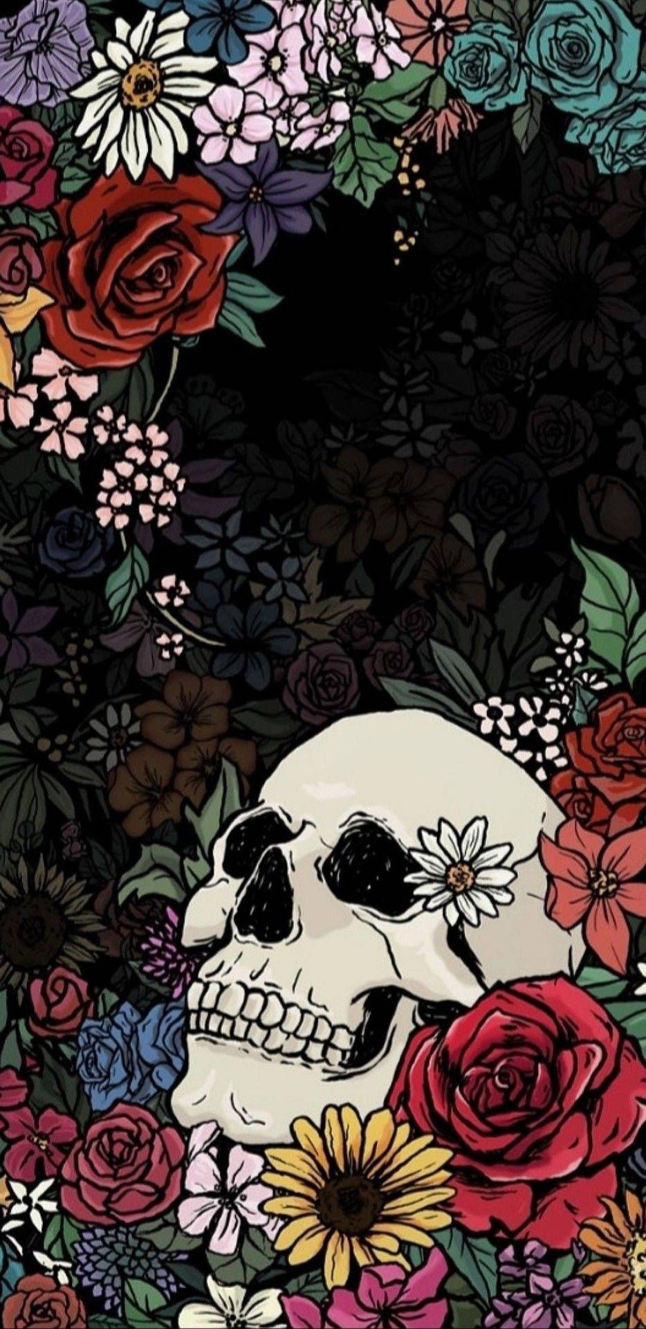 934x1920 Cute Skeleton Buried With Flowers