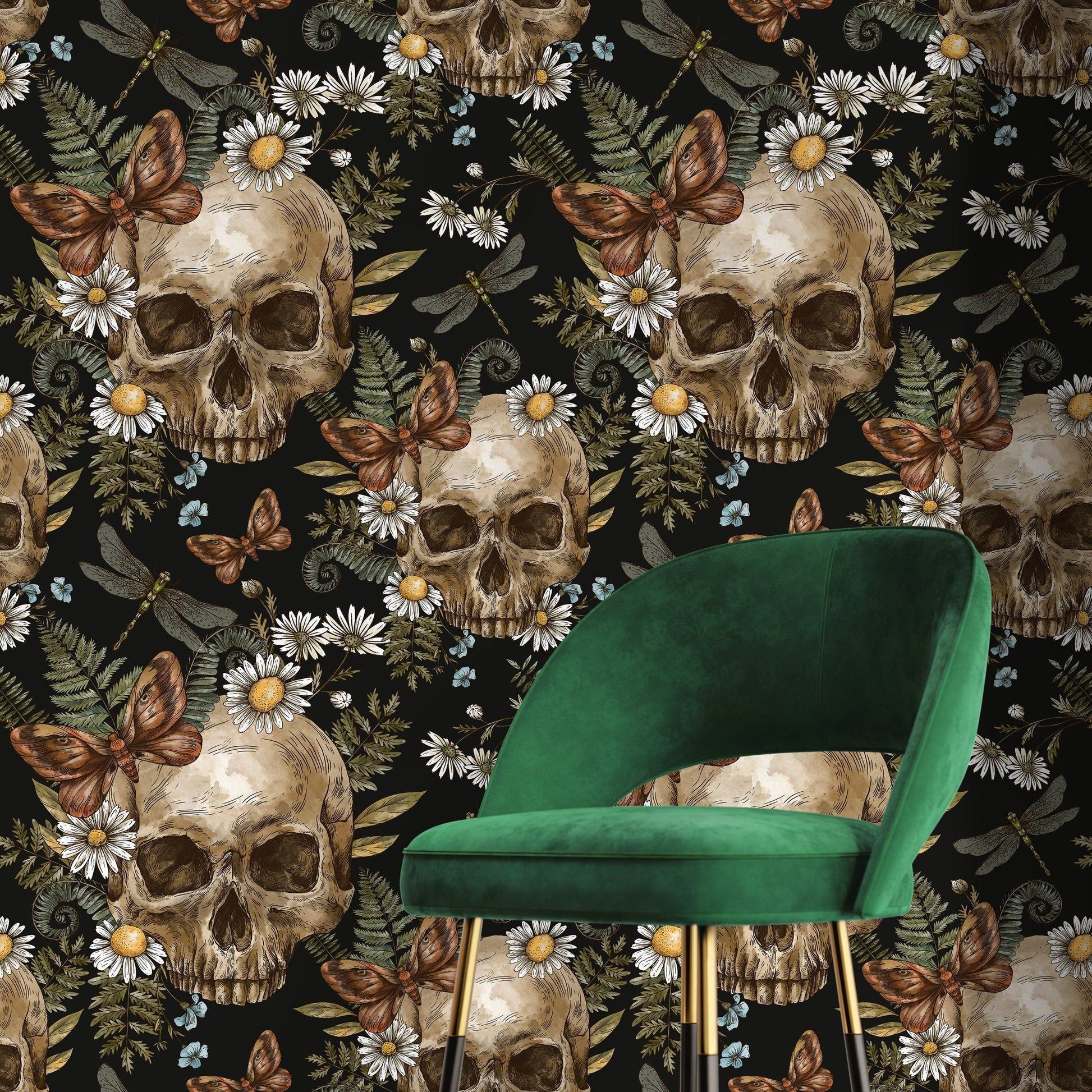 1946x1946 Dark Floral Wallpaper Fern and Skull