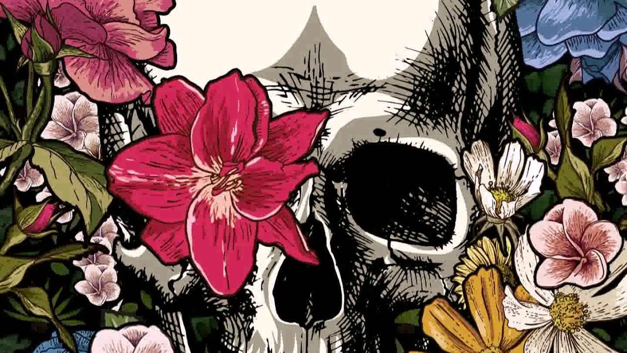 1280x720 Skull And Roses Desktop Wallpaper