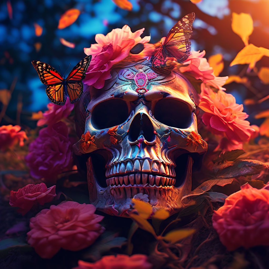 1024x1024 flowers and skull