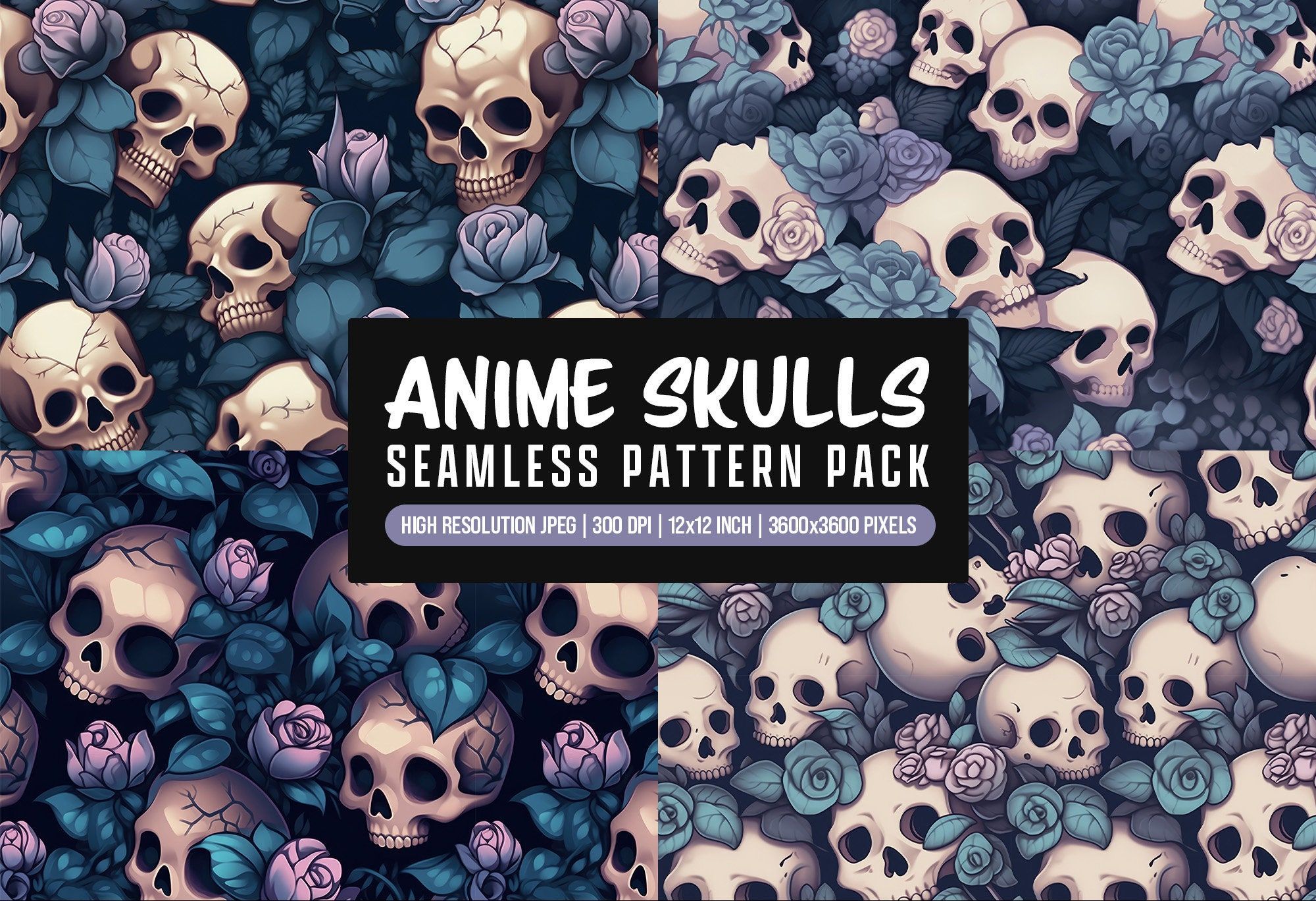 2000x1368 Anime Skull & Roses Patterns Floral