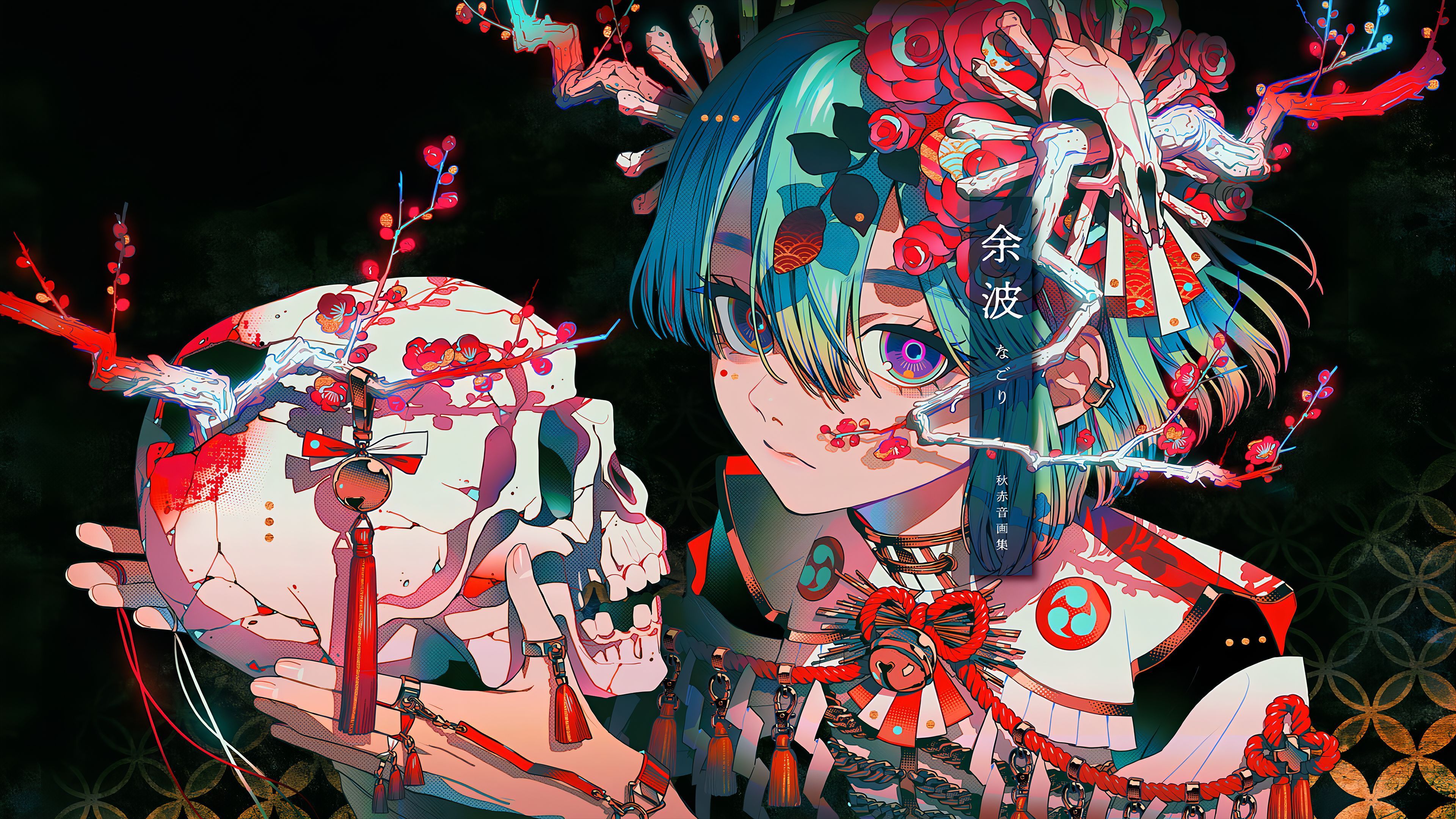 3840x2160 desktop wallpaper: Anime, Girl, Skull