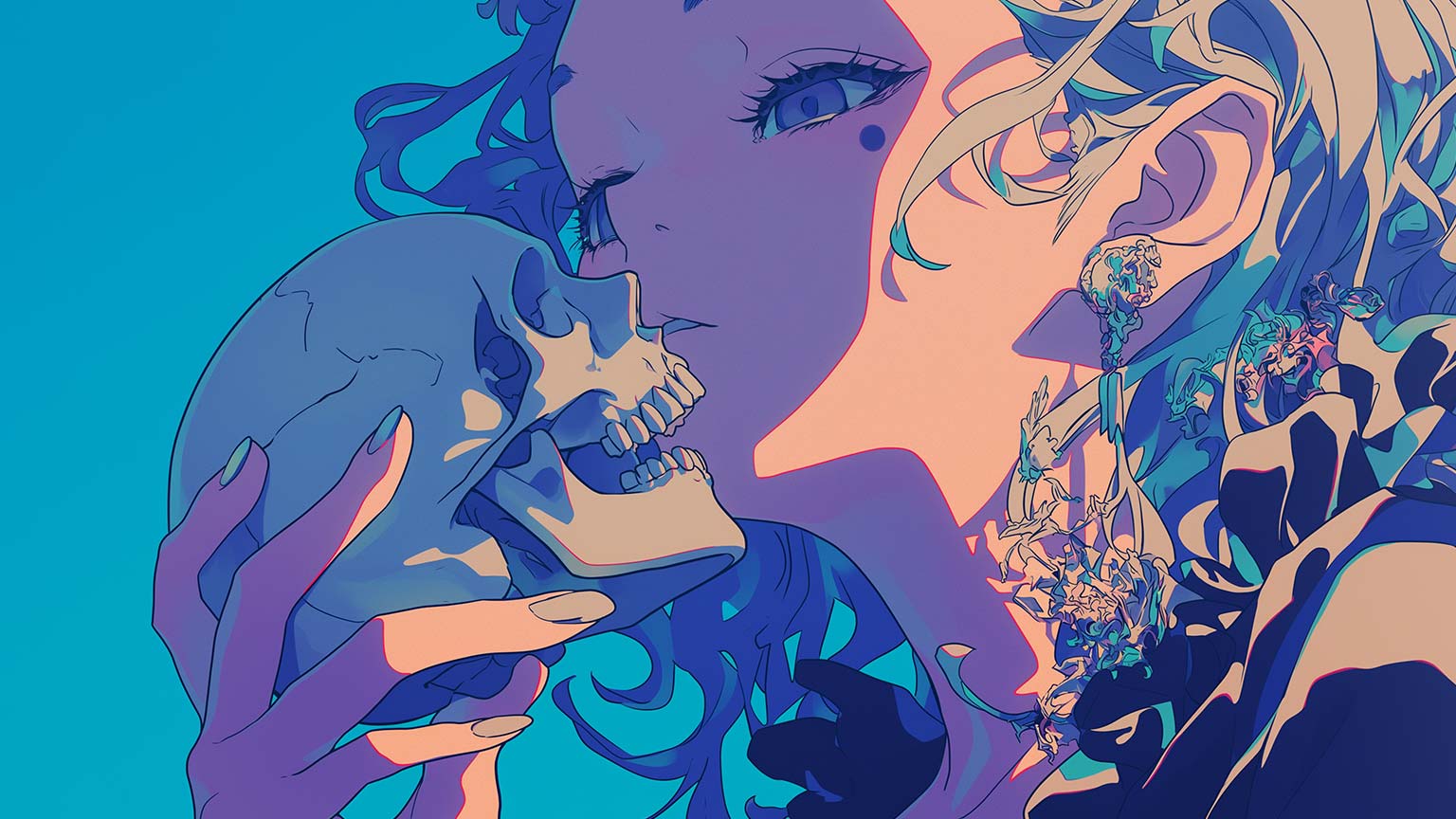 1536x864 Anime Girl Kissing Skull Desktop