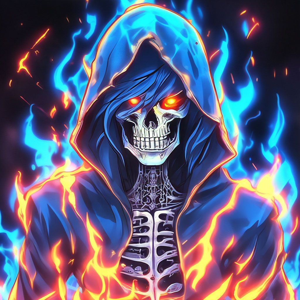 1024x1024 Burning with blue neon fire anime