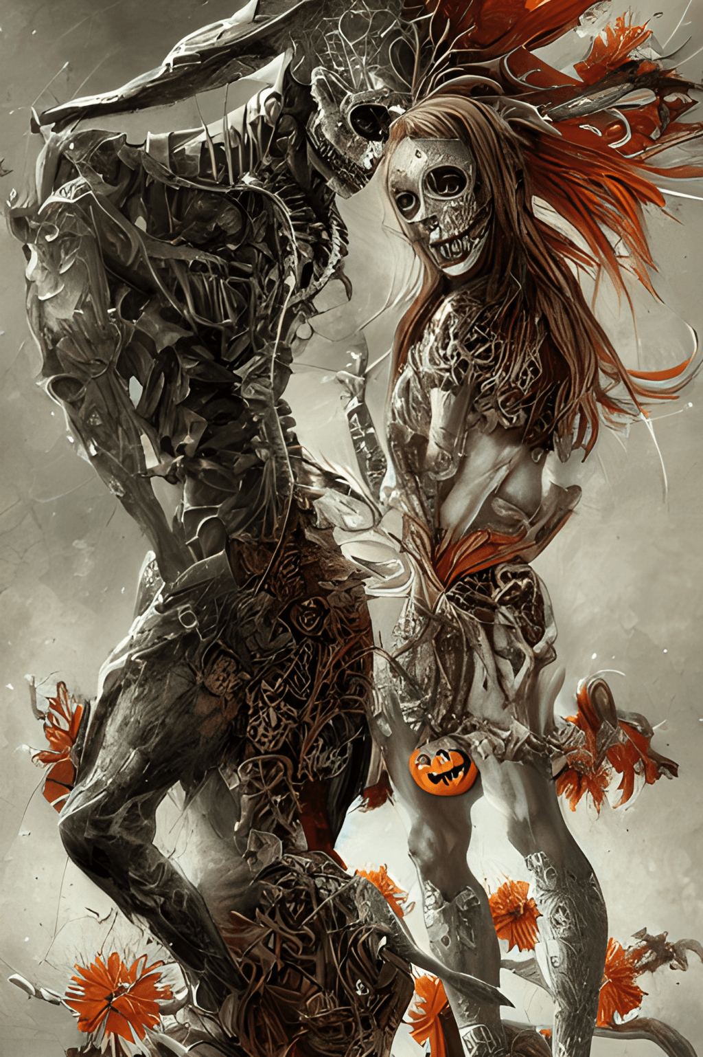 1024x1538 Halloween Anime Skull Couple Graphic