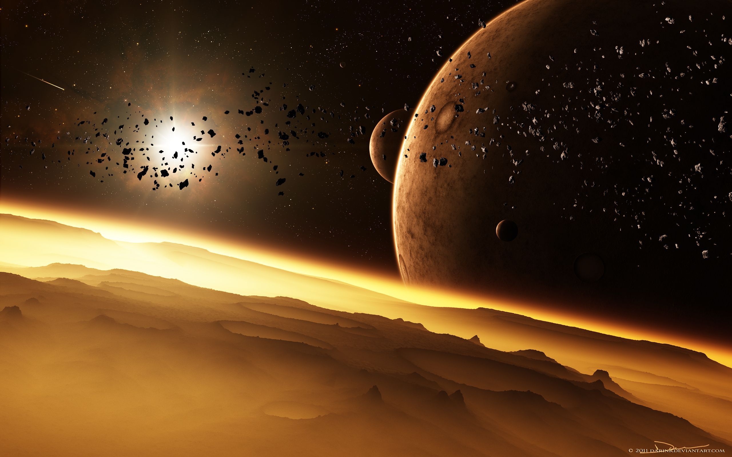 2560x1600 Wallpaper Moon and Clouds With Stars