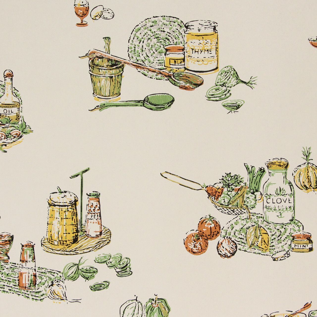 1280x1280 1970s Vintage Wallpaper Retro Green Yellow Kitchen's Vintage Wallpaper