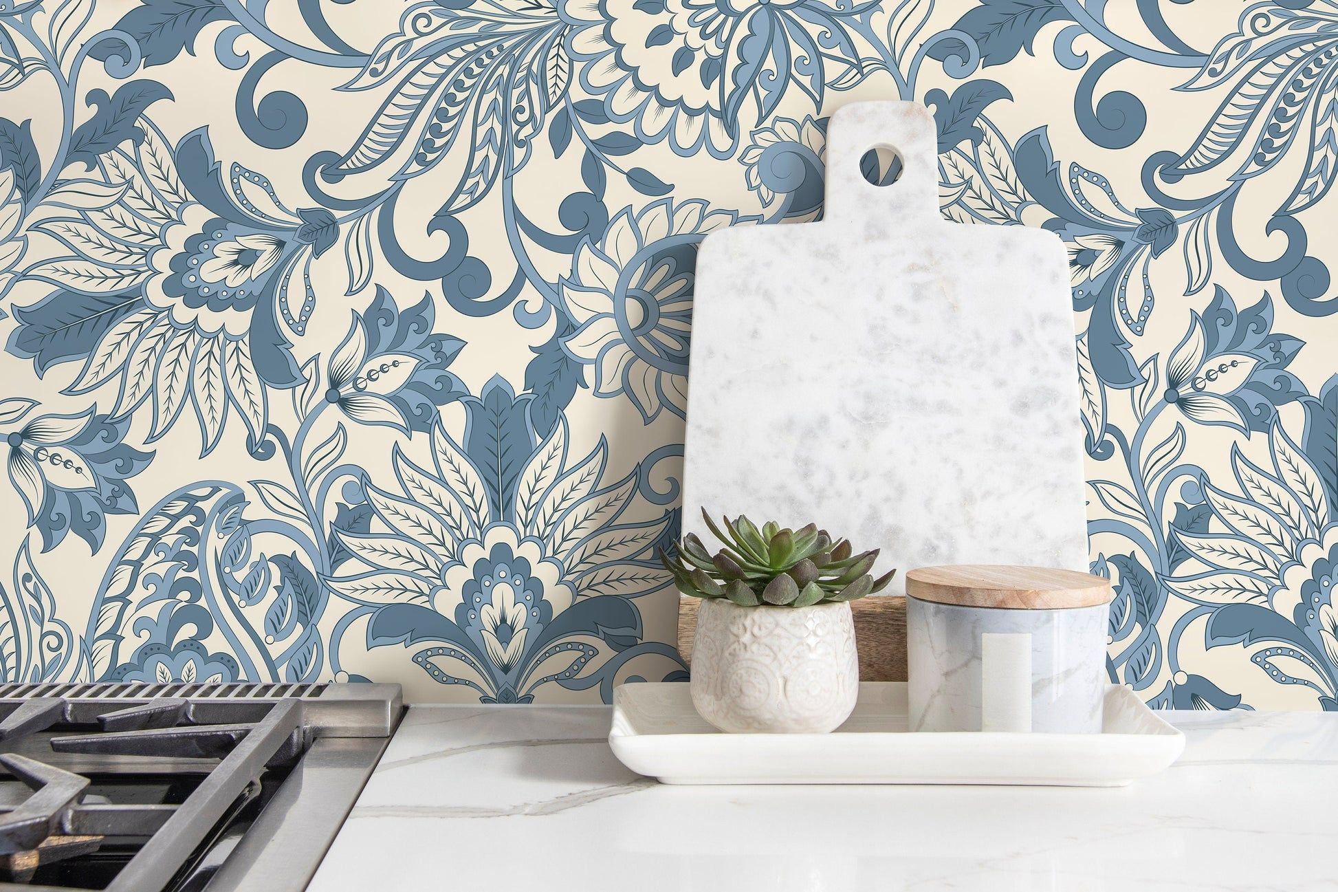1946x1297 Blue Victorian Vintage Wallpaper / Peel