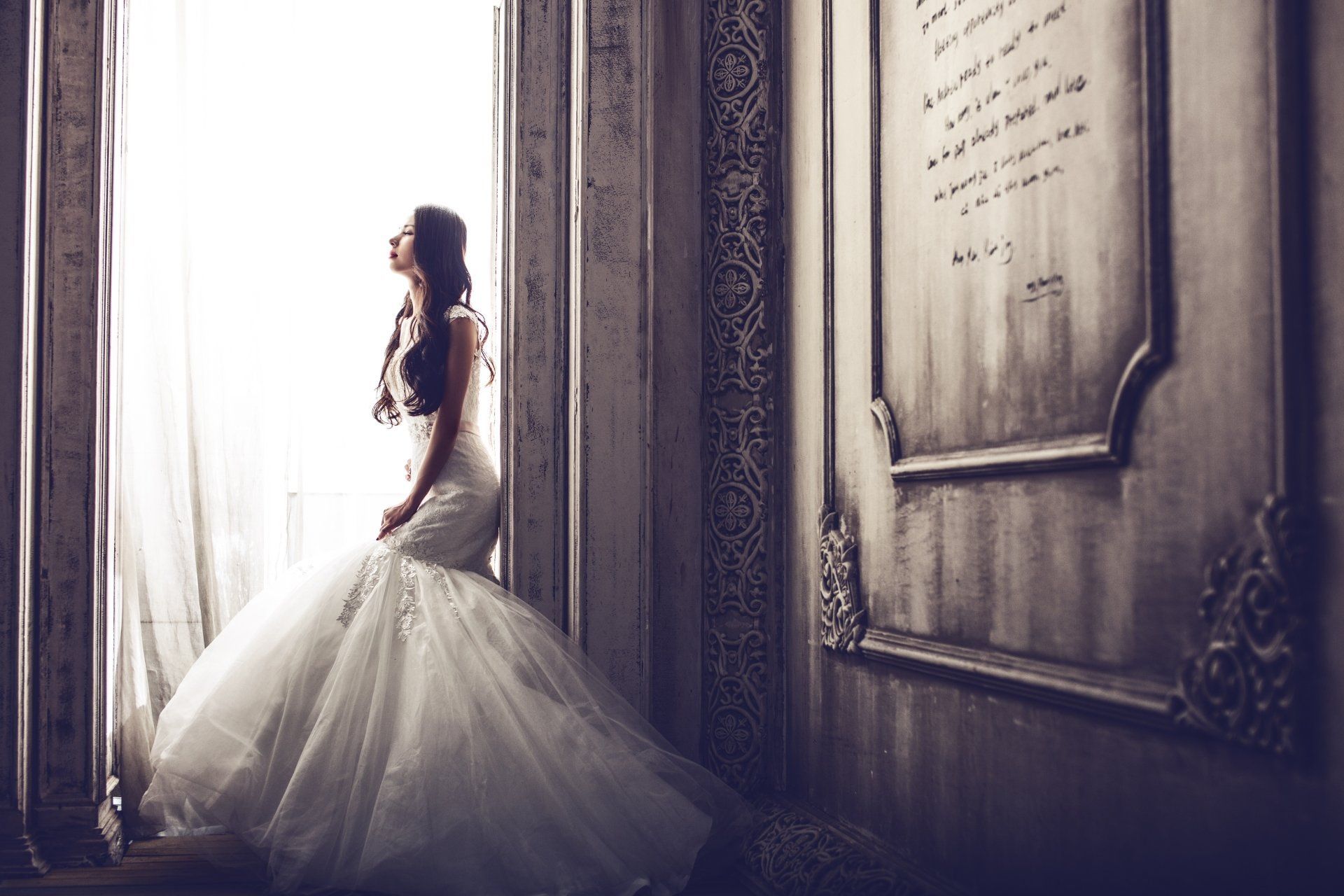 1920x1280 Mood Brunette White Dress Wedding Dress