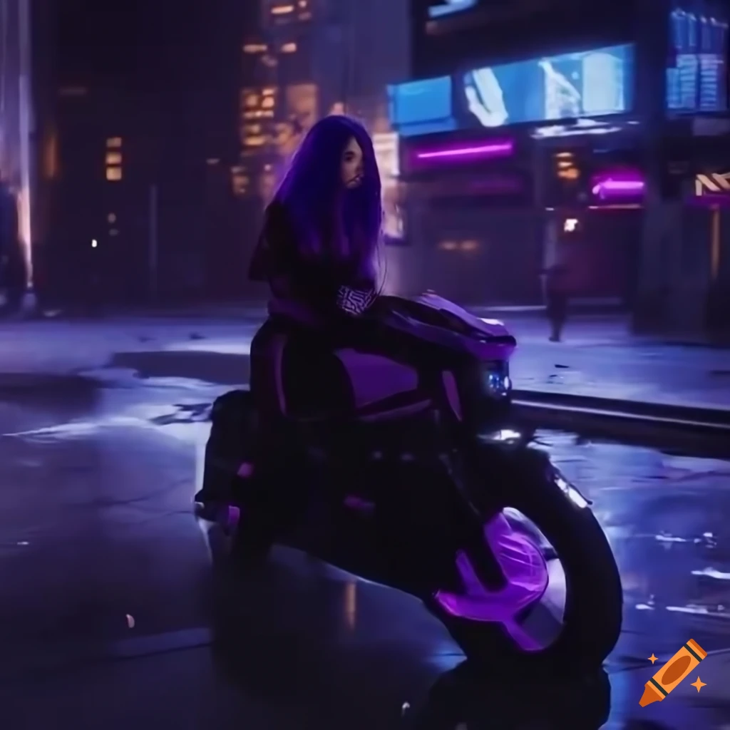 1024x1024 Fierce biker lady on futuristic