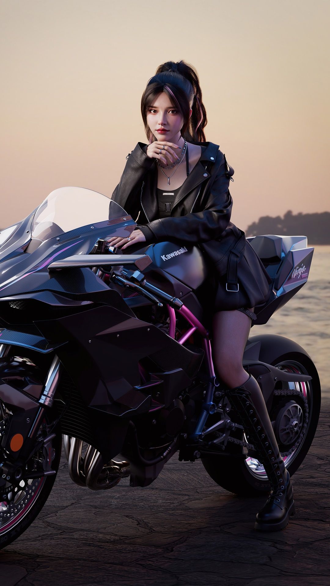 1080x1920 biker, girls, artist, artwork, digital