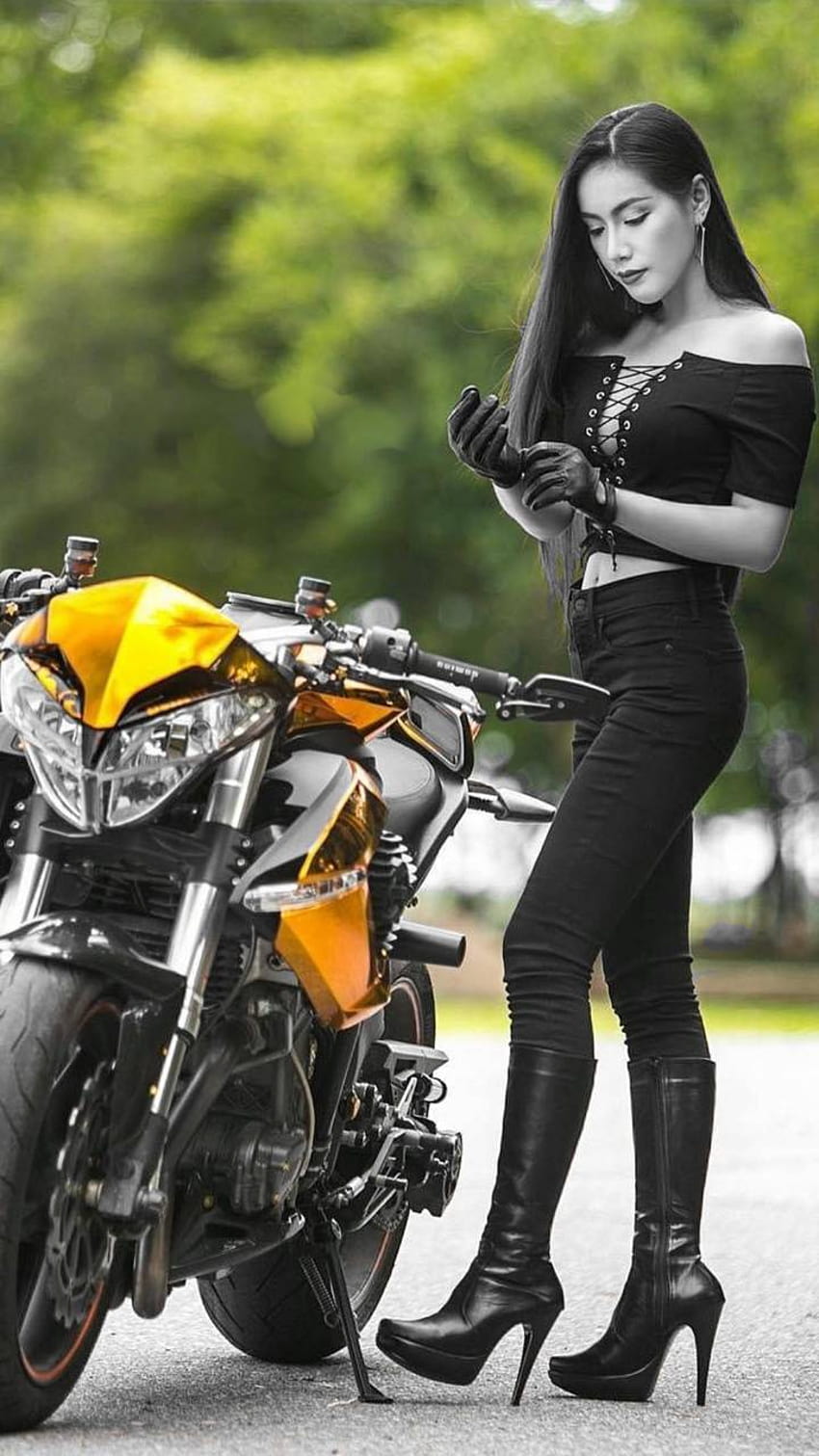 850x1511 Motorcycle Lady Biker HD phone