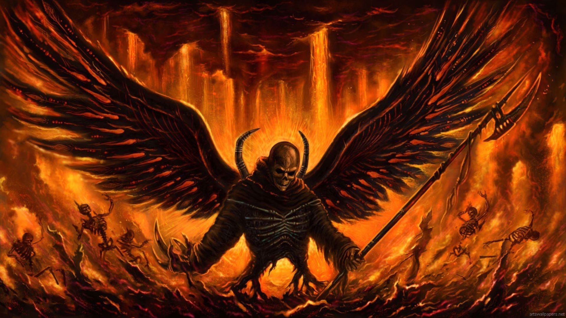 1920x1080 Wallpaper demon, fire, sake, Angel