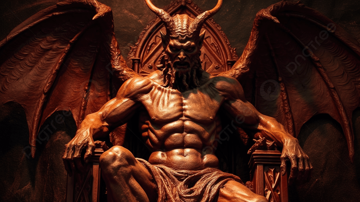 1200x673 Demon Statue Sitting On A Throne With