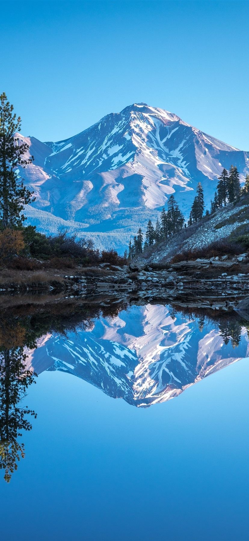 828x1792 California, Mount Shasta, lake