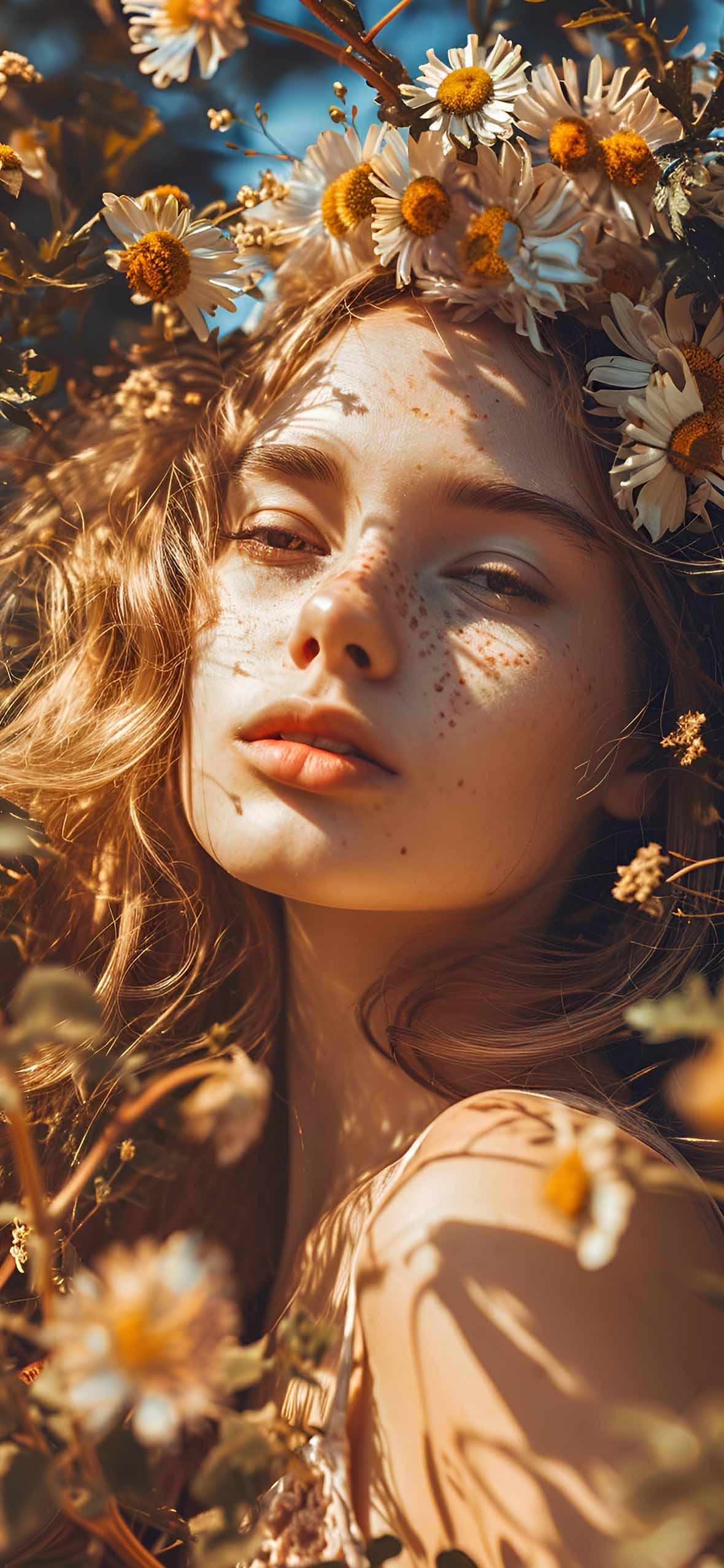1180x2554 Aesthetic Girl with Flower Crown Dreamy