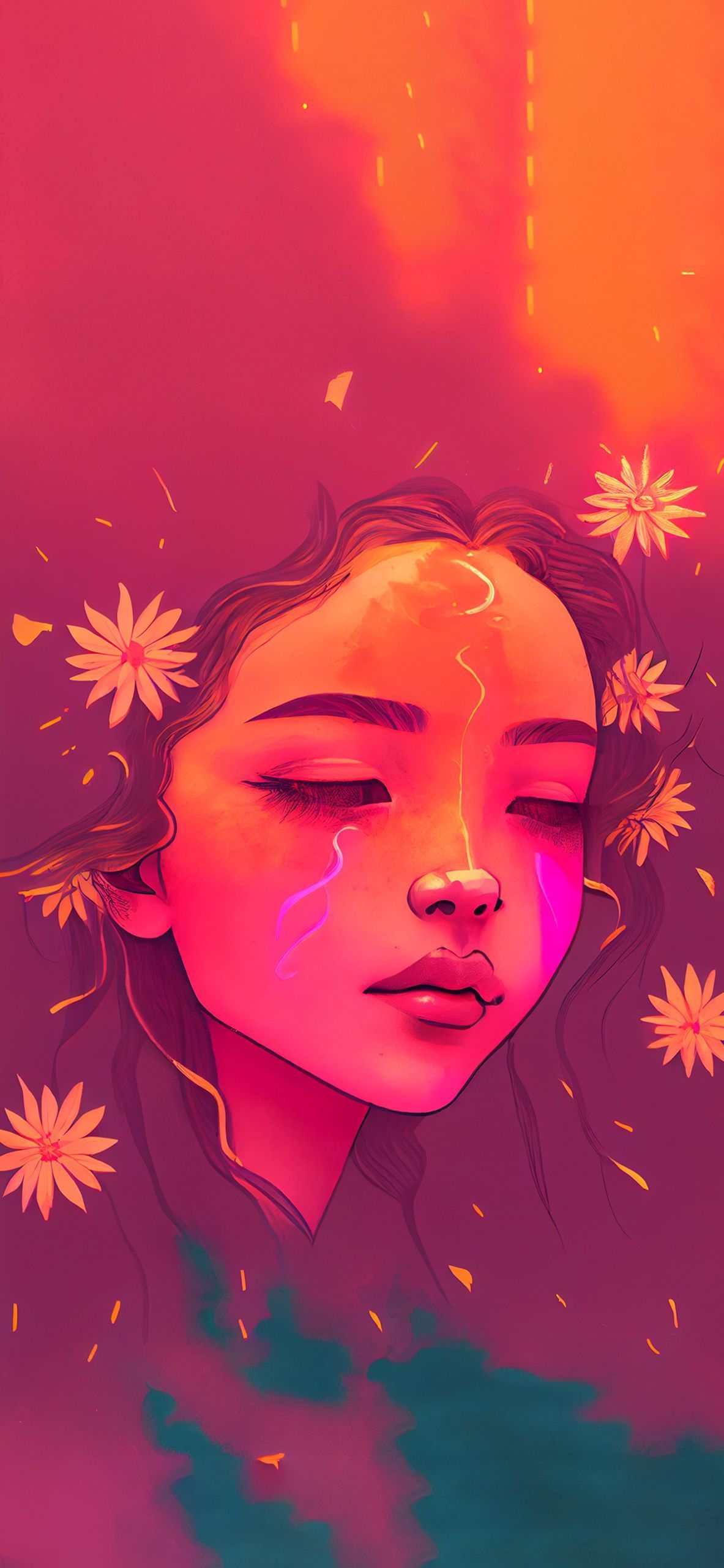 1183x2560 A Girl with Flowers Wallpaper