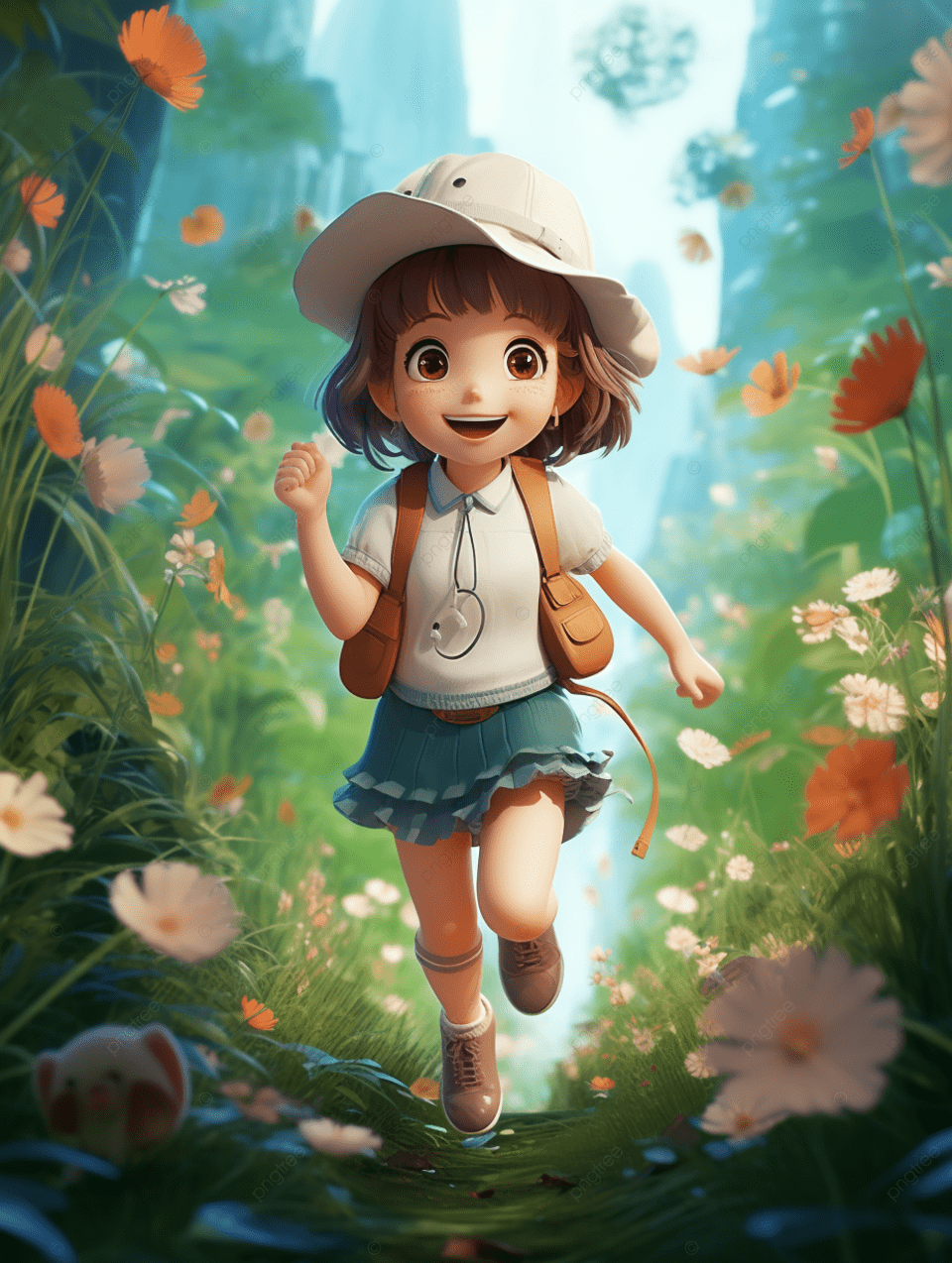 960x1274 Cartoon Girl Running In Beautiful Sea