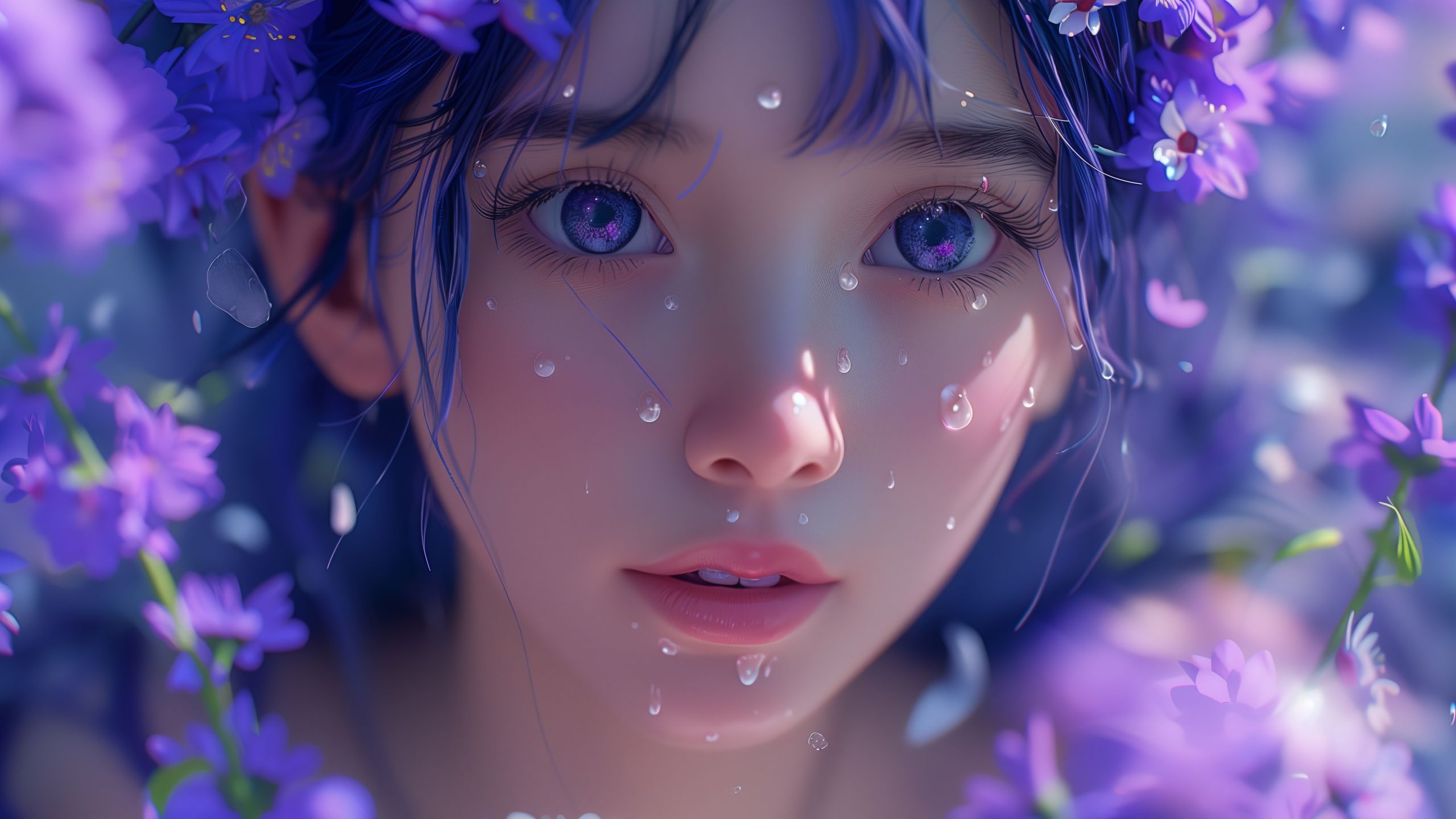 2560x1440 Anime Girl Wallpaper, Purple