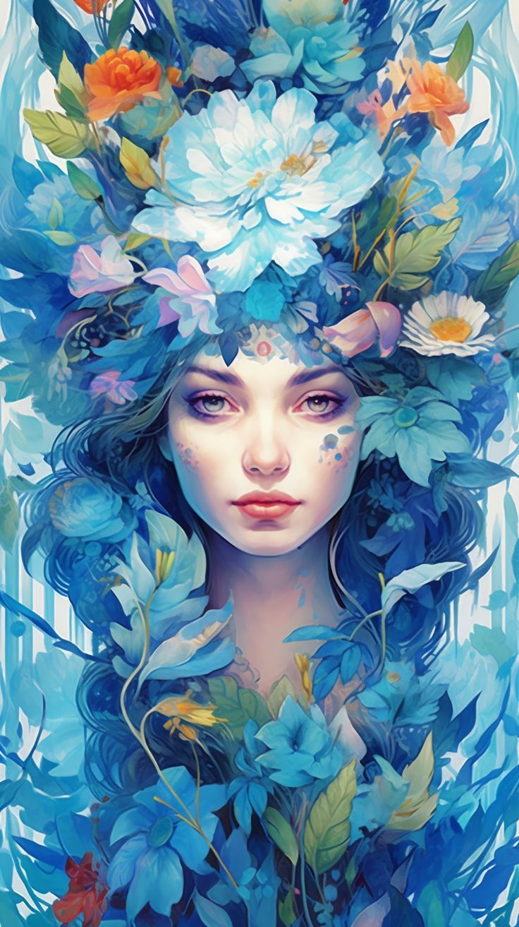 736x1313 Blue Flower Girl Wallpaper