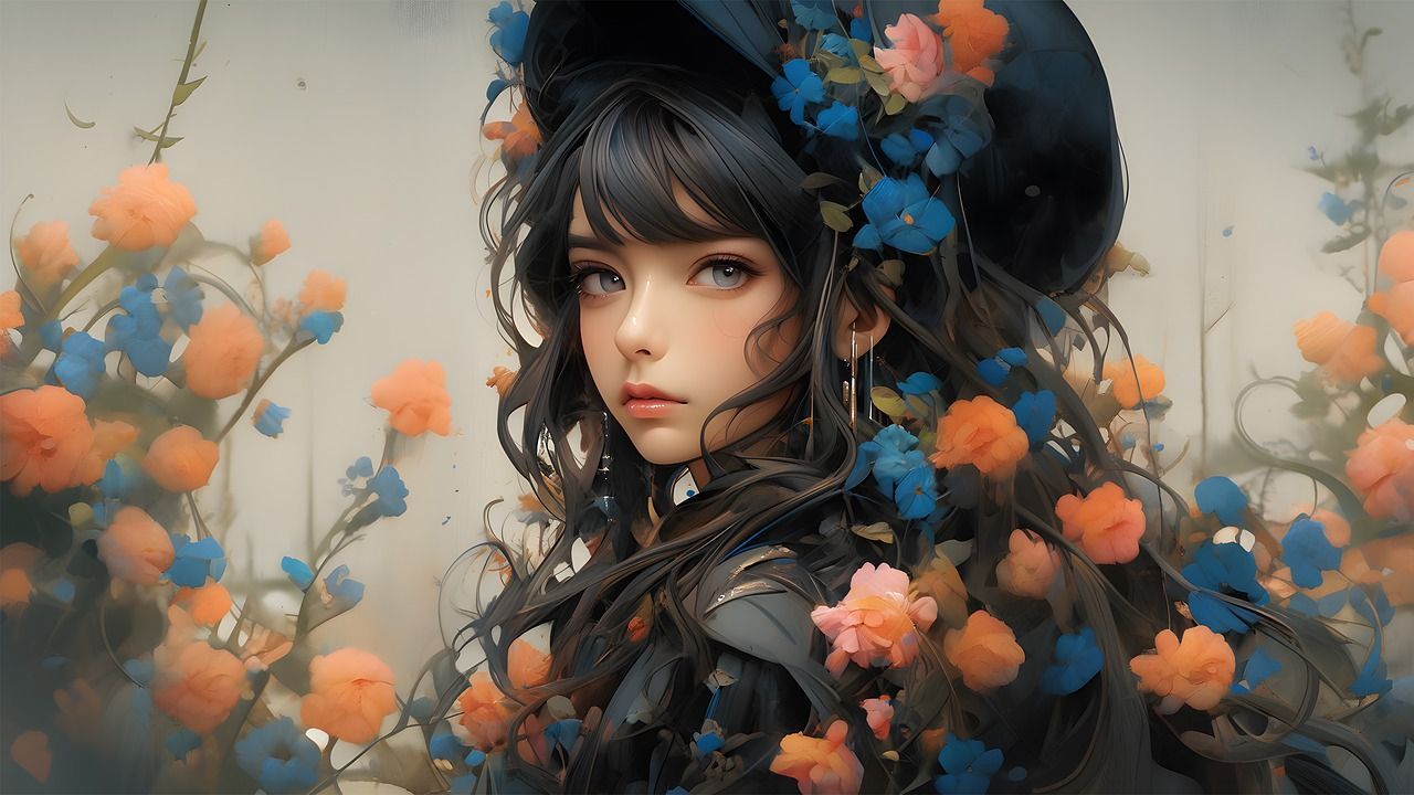 1280x720 Download Ai Generated, Girl, Flowers