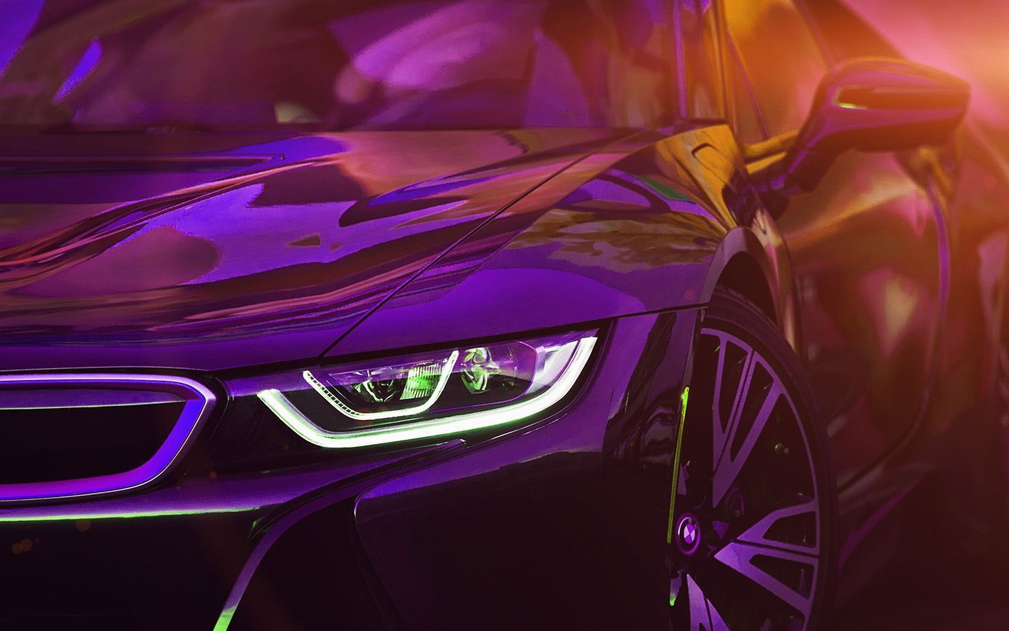 1440x900 Bmw Rainbow Red Purple Car Art